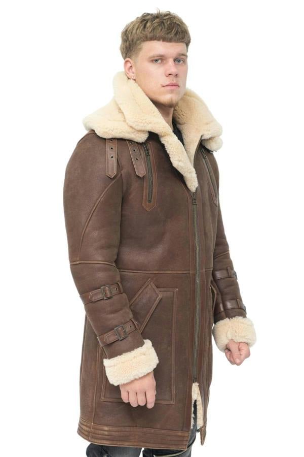 Infinity Leather Mens 3/4 Warm Leather Sheepskin Trench Coat-Kendal