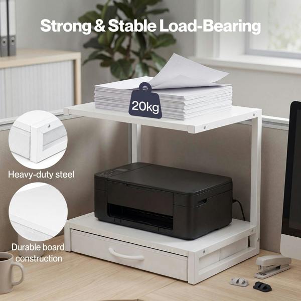Levede Printer Stand With Drawer 2 Tier Desktop Storage Shelf Office Table Steel