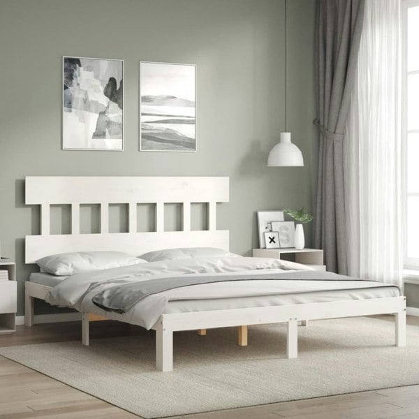 Berkfield Bed Frame with Headboard White King Size Solid Wood