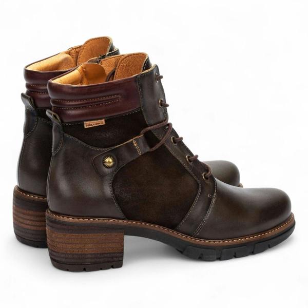 Pikolinos Women’s Forest Brown Leather Zip & Lace Up Heel Ankle Boots - San Sebastia
