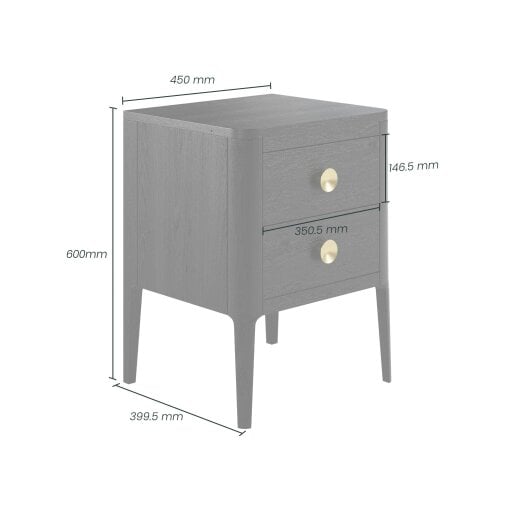 Wyld Haus Bologna Black Oak and Brass Two Drawer Bedside Table