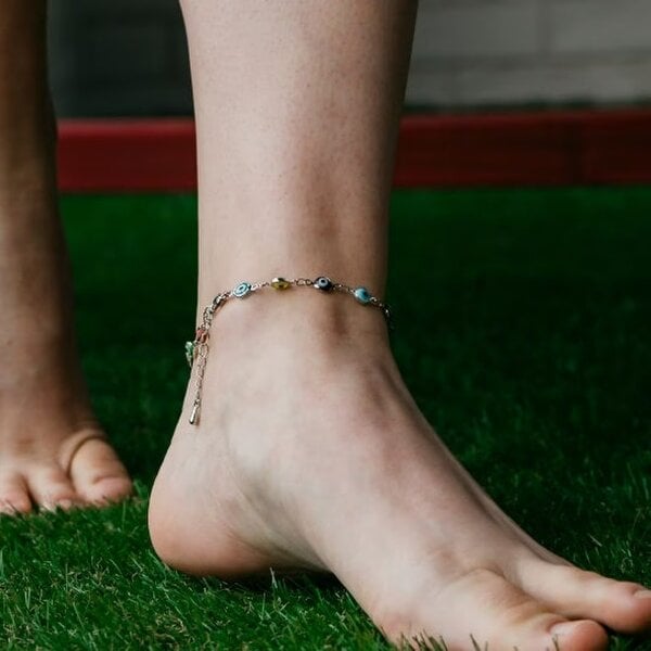 The Colourful Aura Silver Colourful Protection Greek Evil Eye Beaded Indian Nazaria Payal Anklet
