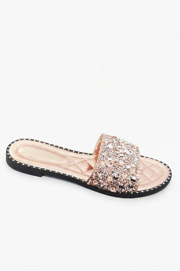 Sofie Embellished Slip On Sandals - Champagne_wb