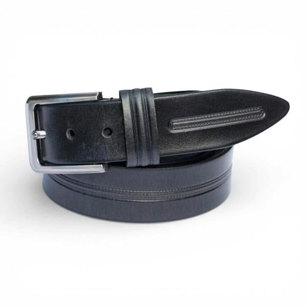 PRIMEHIDE Men’s Black Leather Belt Silver Buckle