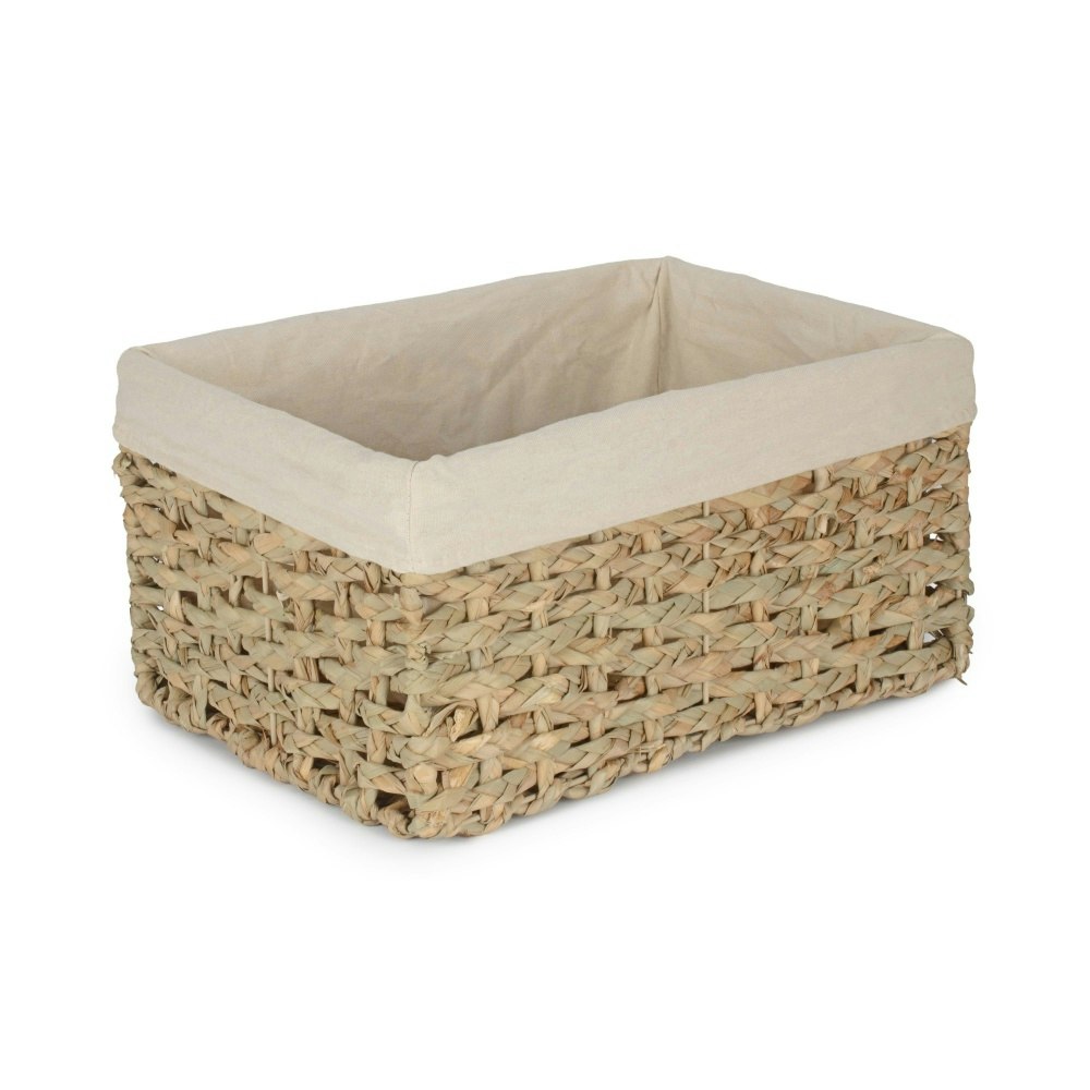 Rackhams White Thatch Grass Woven Storage Basket With Cotton Lining - Large