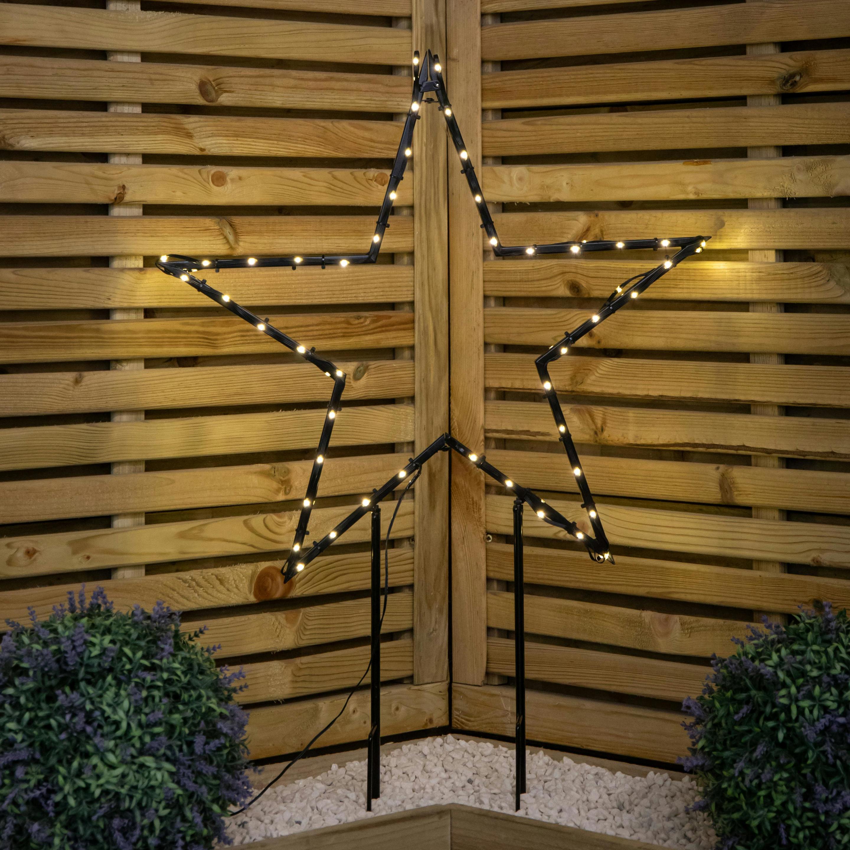 Rackhams Light/White 60Cm Up Dewdrop Metal Christmas Star With Garden Stake & Warm Leds