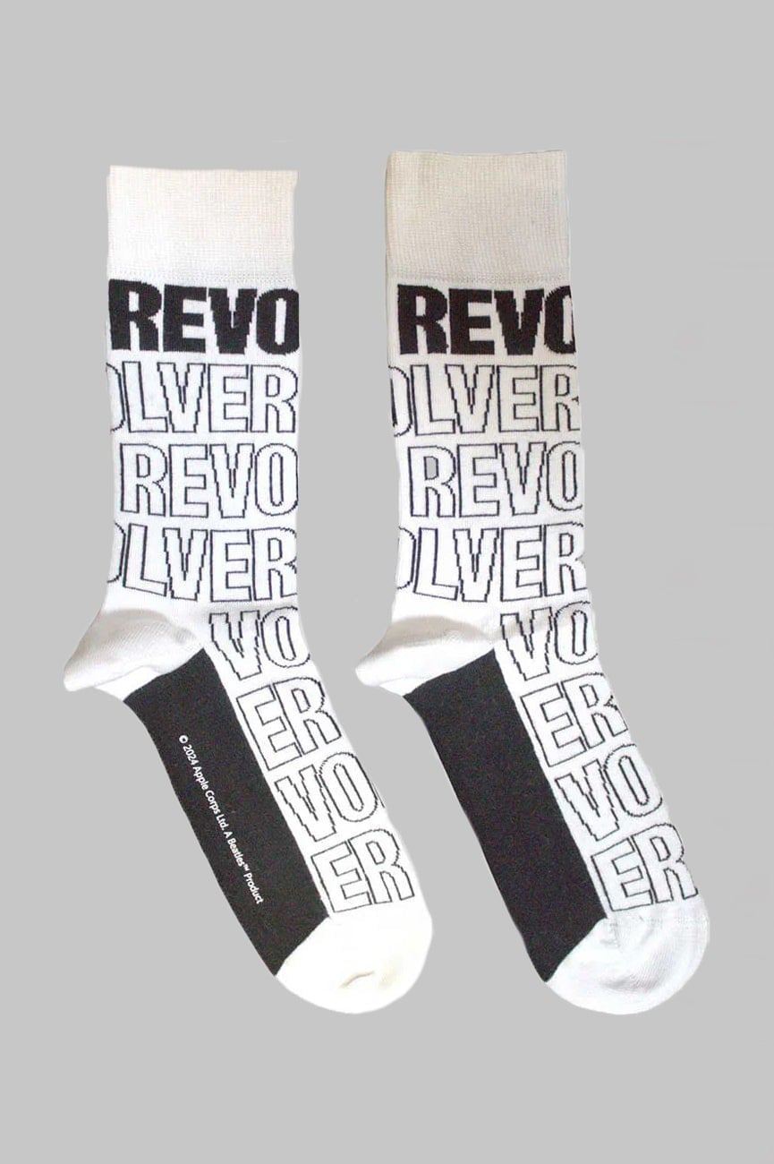 Paradiso Clothing Unisex White The Beatles Revolver Text Outline Repeat Ankle Socks