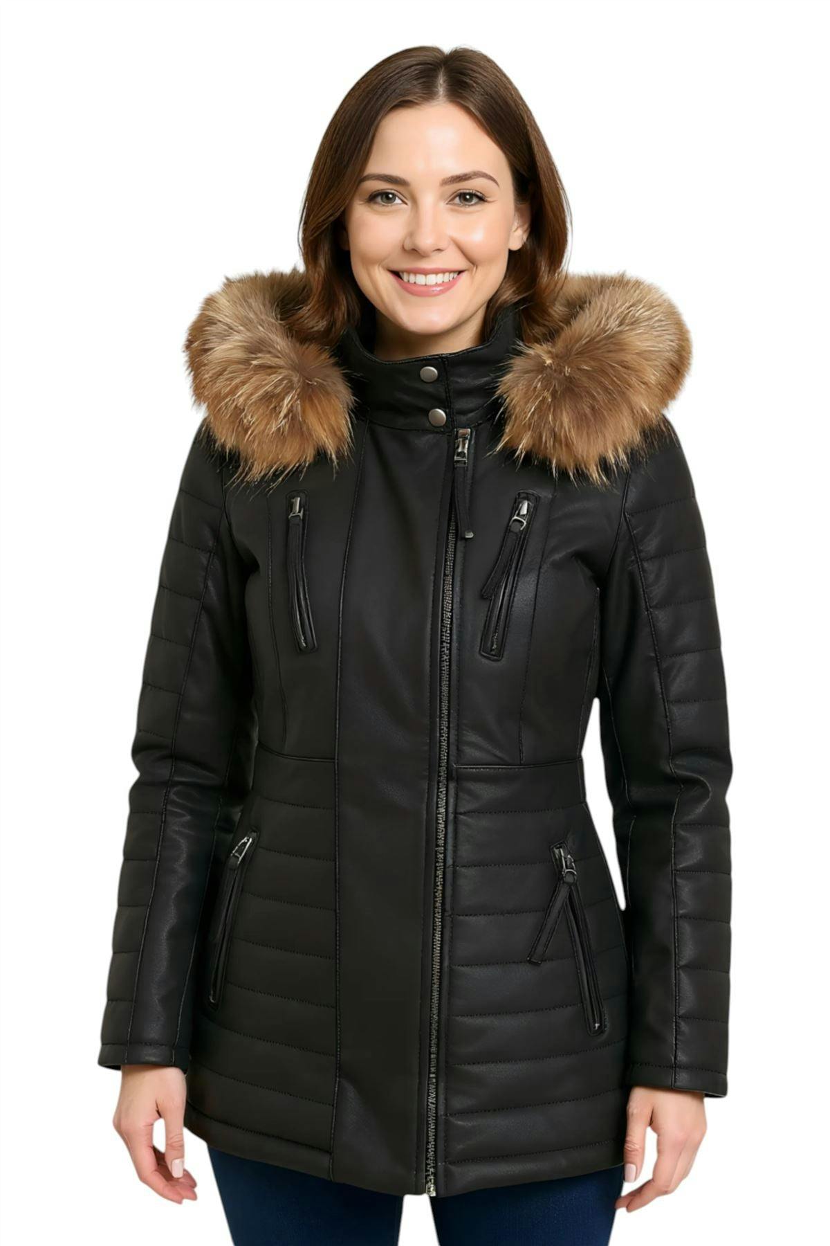 Infinity Leather Women's Black Quilted Leather Parka Jacket-Curitiba - Uk 2XL/18 | Eu 44 | Us 14