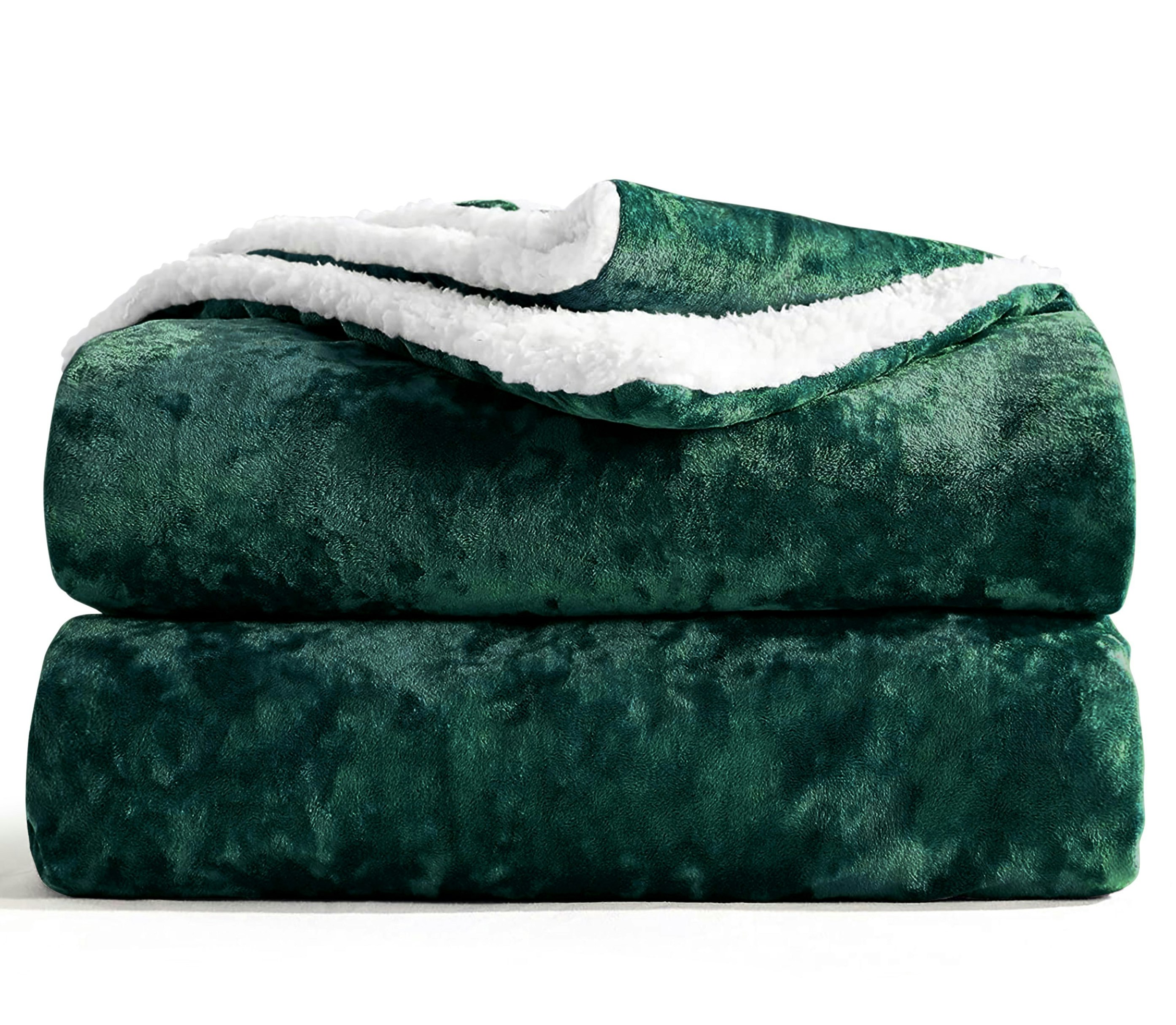 Rackhams Crushed Velvet Sherpa Reverse Throw - Emerald