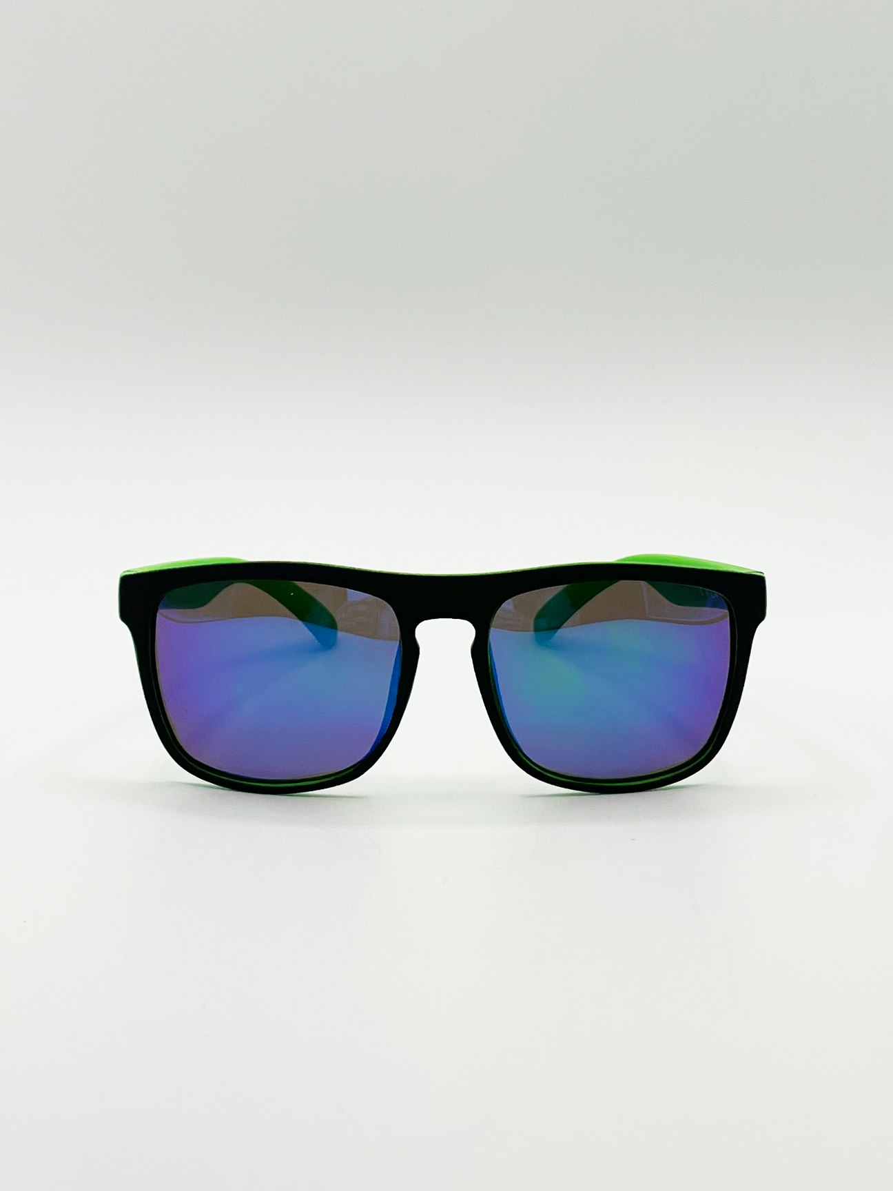 Svnx Blue/Black/Green Matte Wayfarer Sunglasses With Case - Polarised With Mirrored Lens - One Size