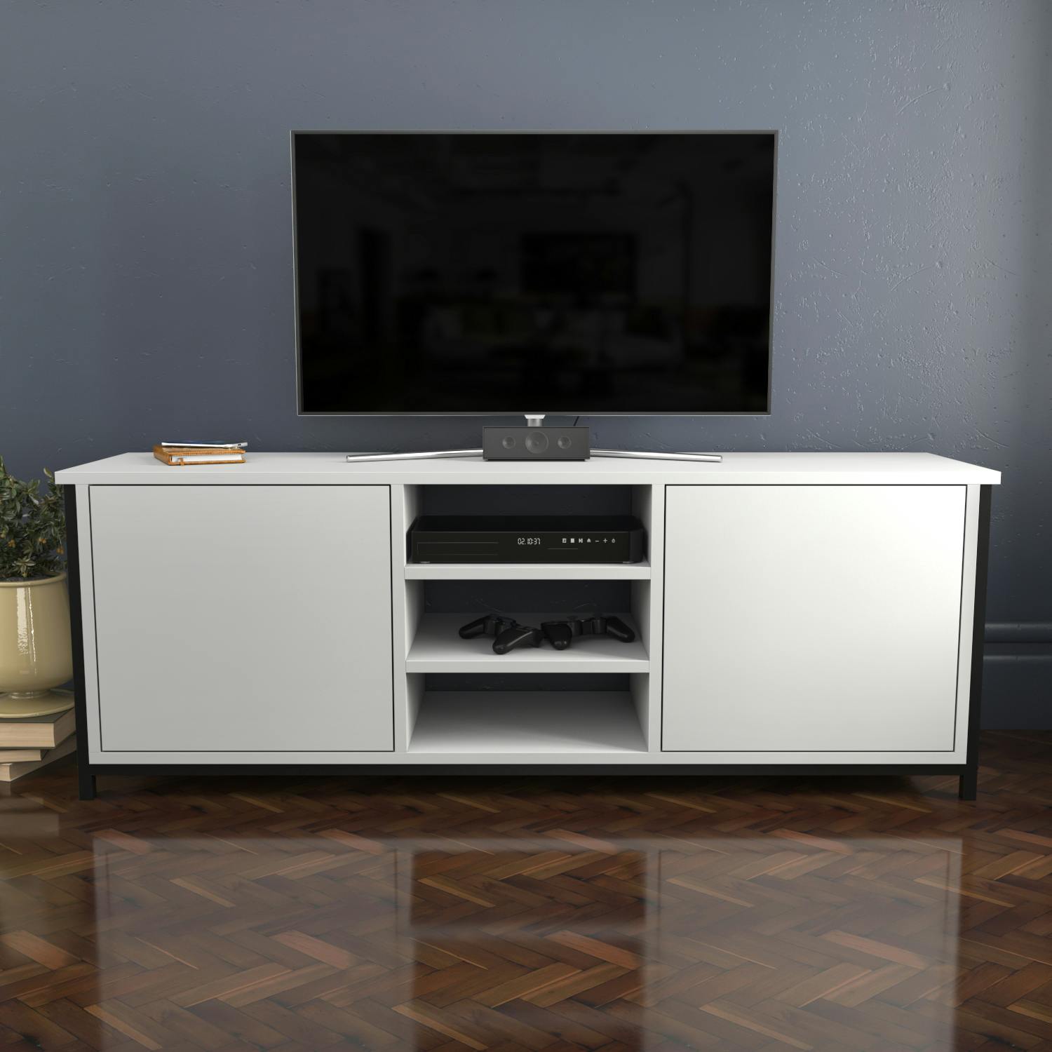 Rackhams Black/White Otis Modern Tv Stand Tv Cabinet For Tv's Up To 63"