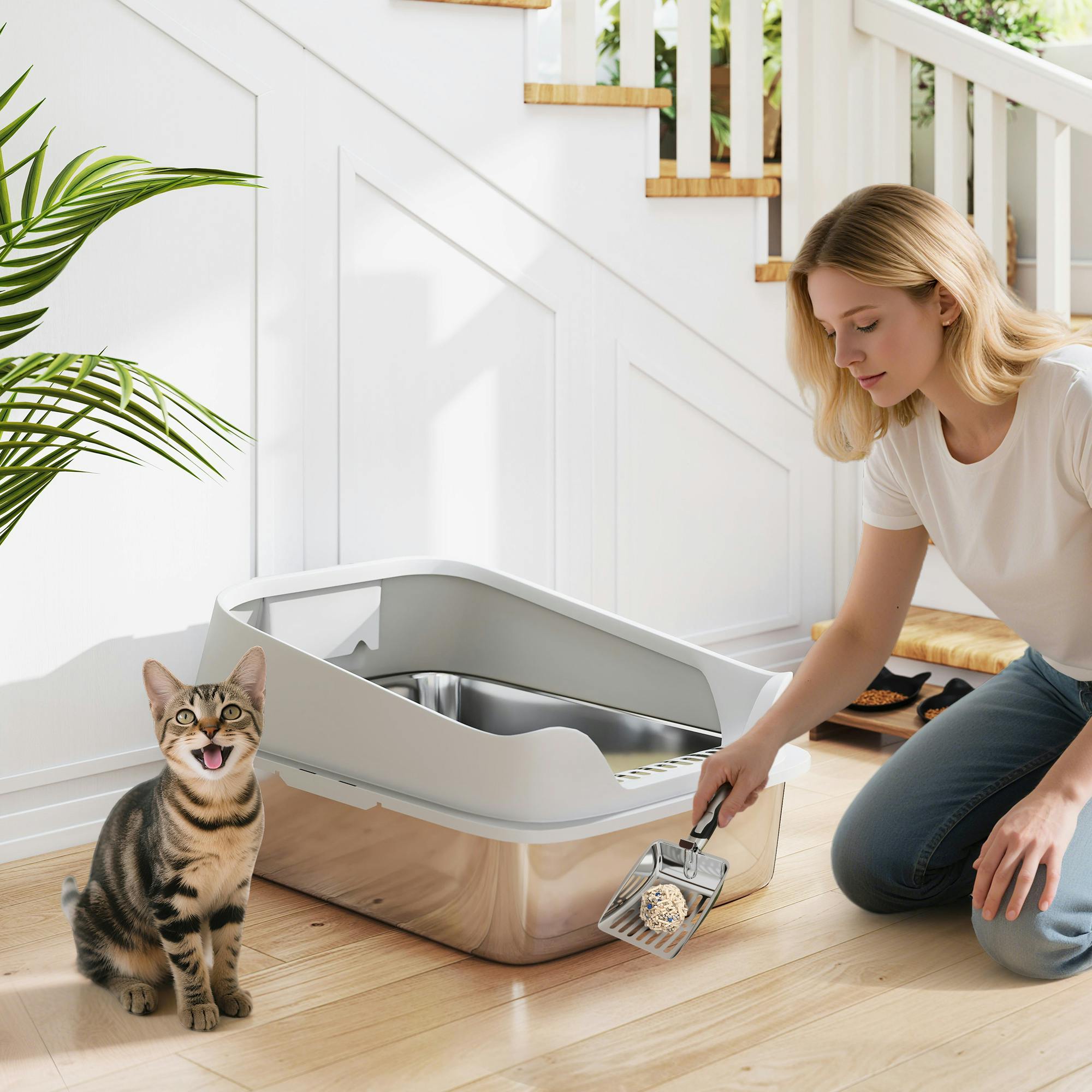 Pawhut Xl Stainless Steel Cat Litter Box With High Sides, 60 X 40 X 30 Cm - Image 4