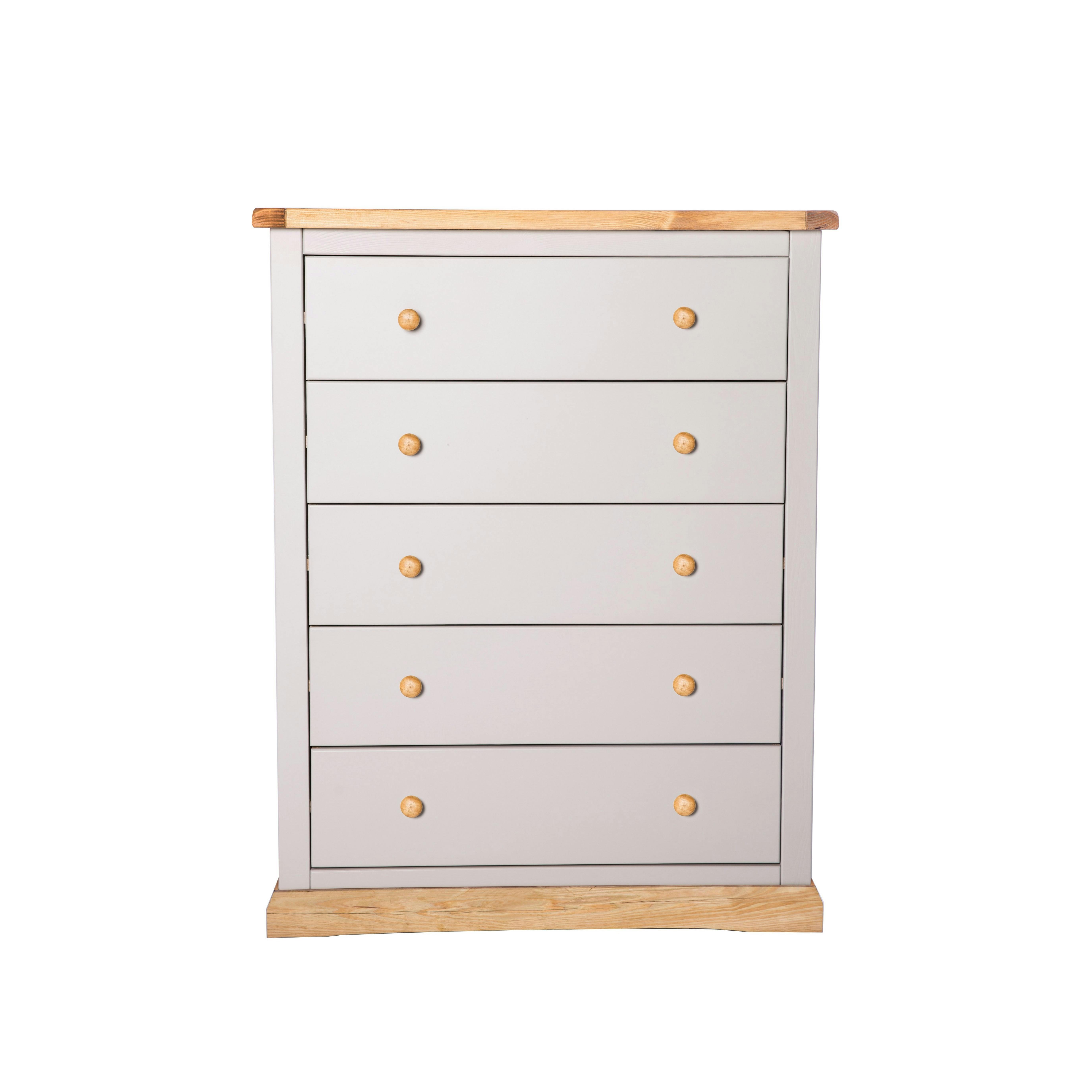 Rackhams Light/Grey Bomporto 5 Drawer Chest Of Drawers Wood Knob