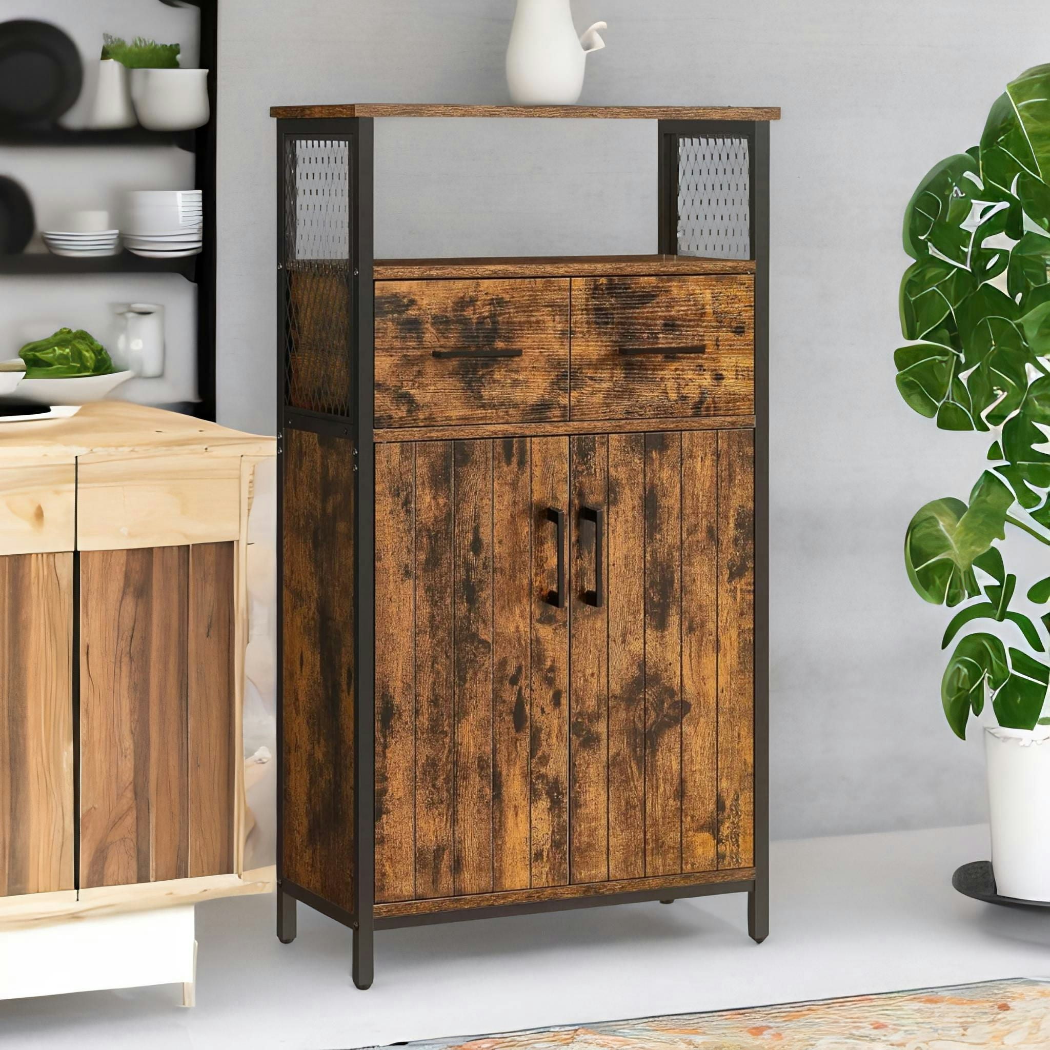 Rackhams Brown Multipurpose Kitchen Sideboard Buffet Cabinet Rustic