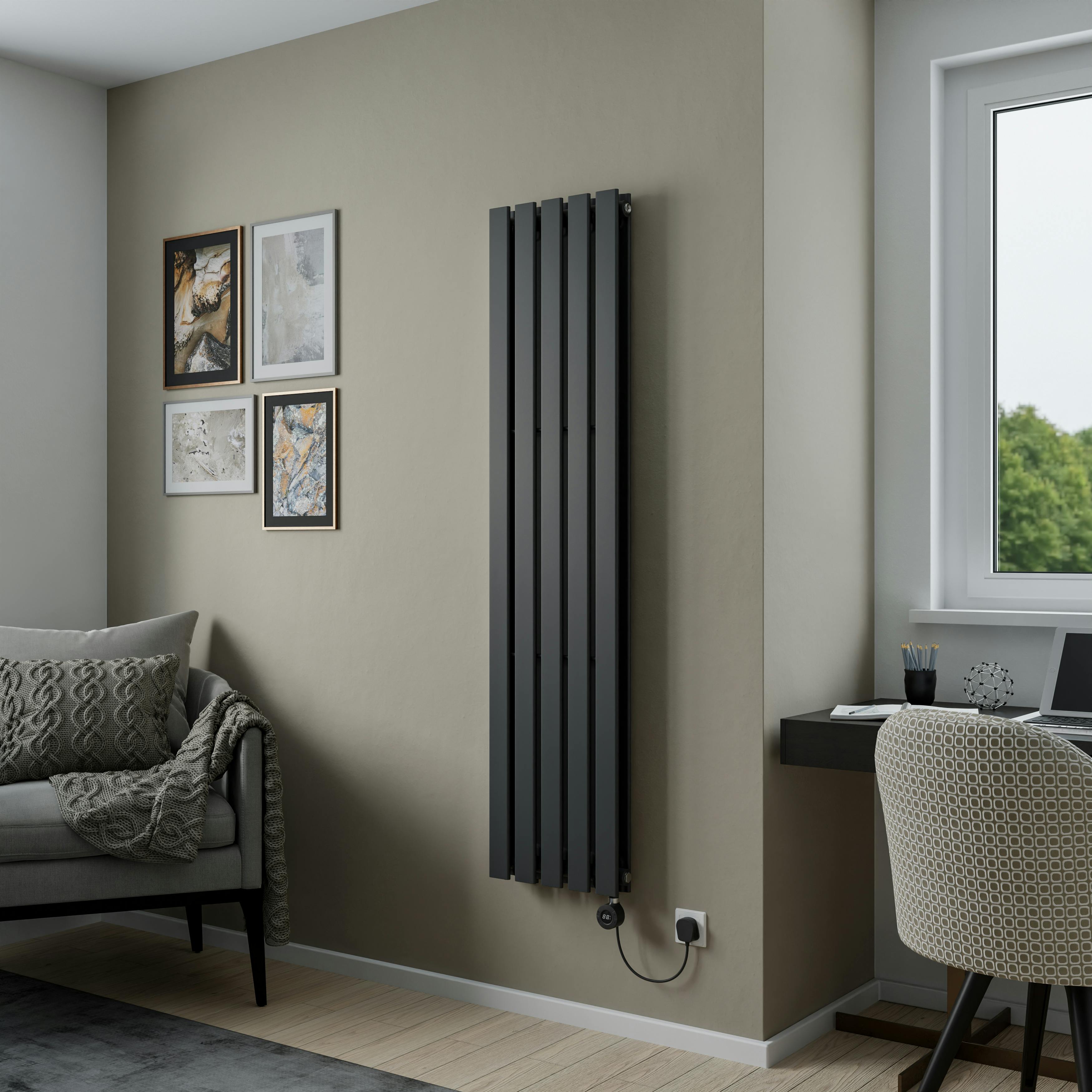 Agadon Anthracite Lola Duplex Electric Flat Panel Radiator With Smart Control - 1600 X 372