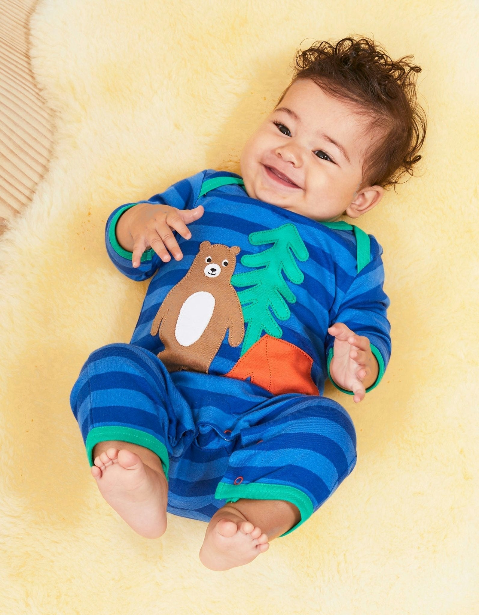 Toby Tiger Organic Camping Bear Applique Sleepsuit - 0-3M / 56Cm