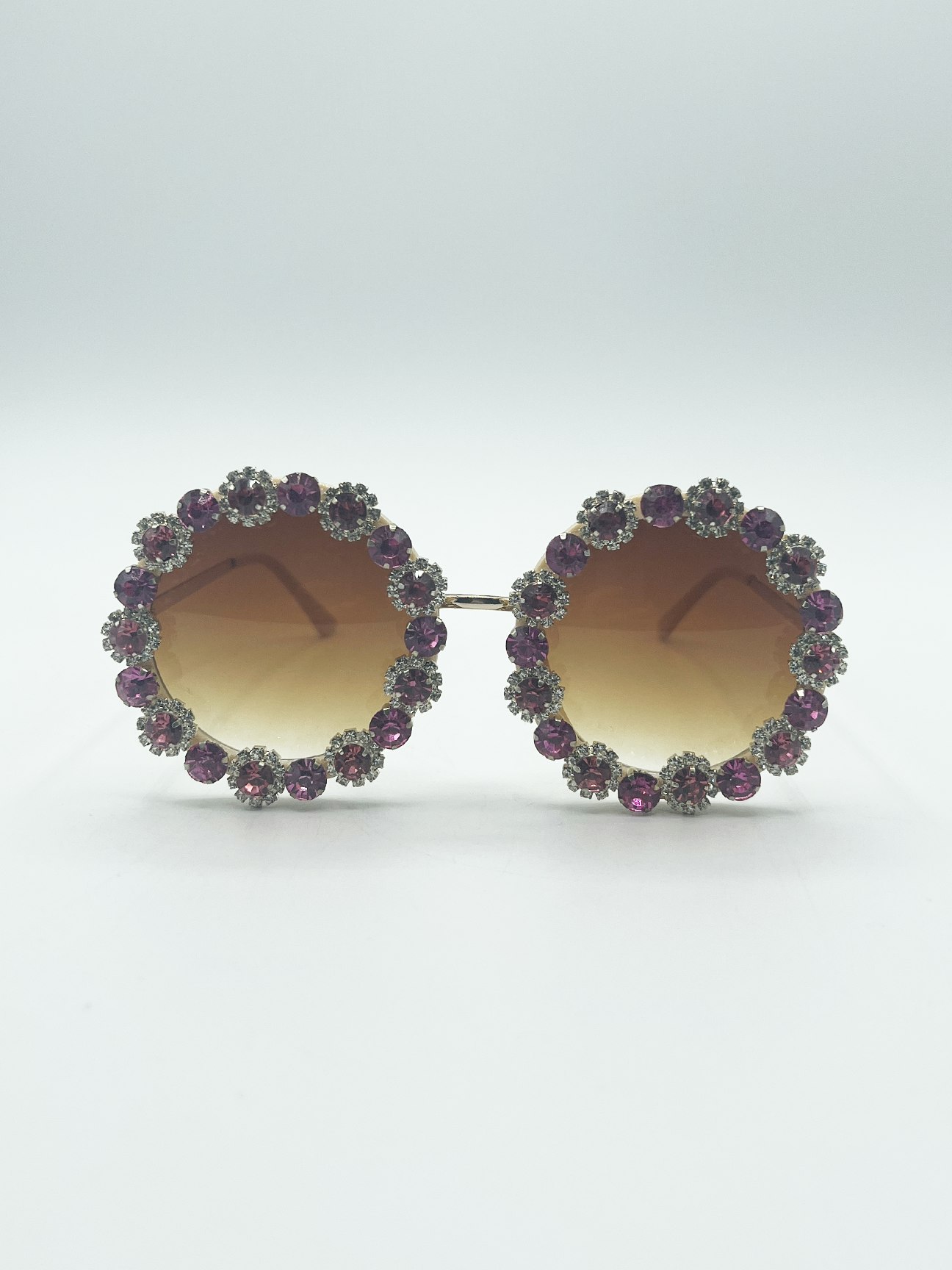 Svnx Pink Round Floral Crystal Gem Sunglasses In - One Size