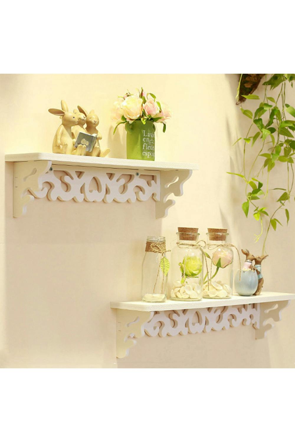 Rackhams White Set Of 3 Floating Shelves Storage Display Rack Wall-Mounted Plant Stand