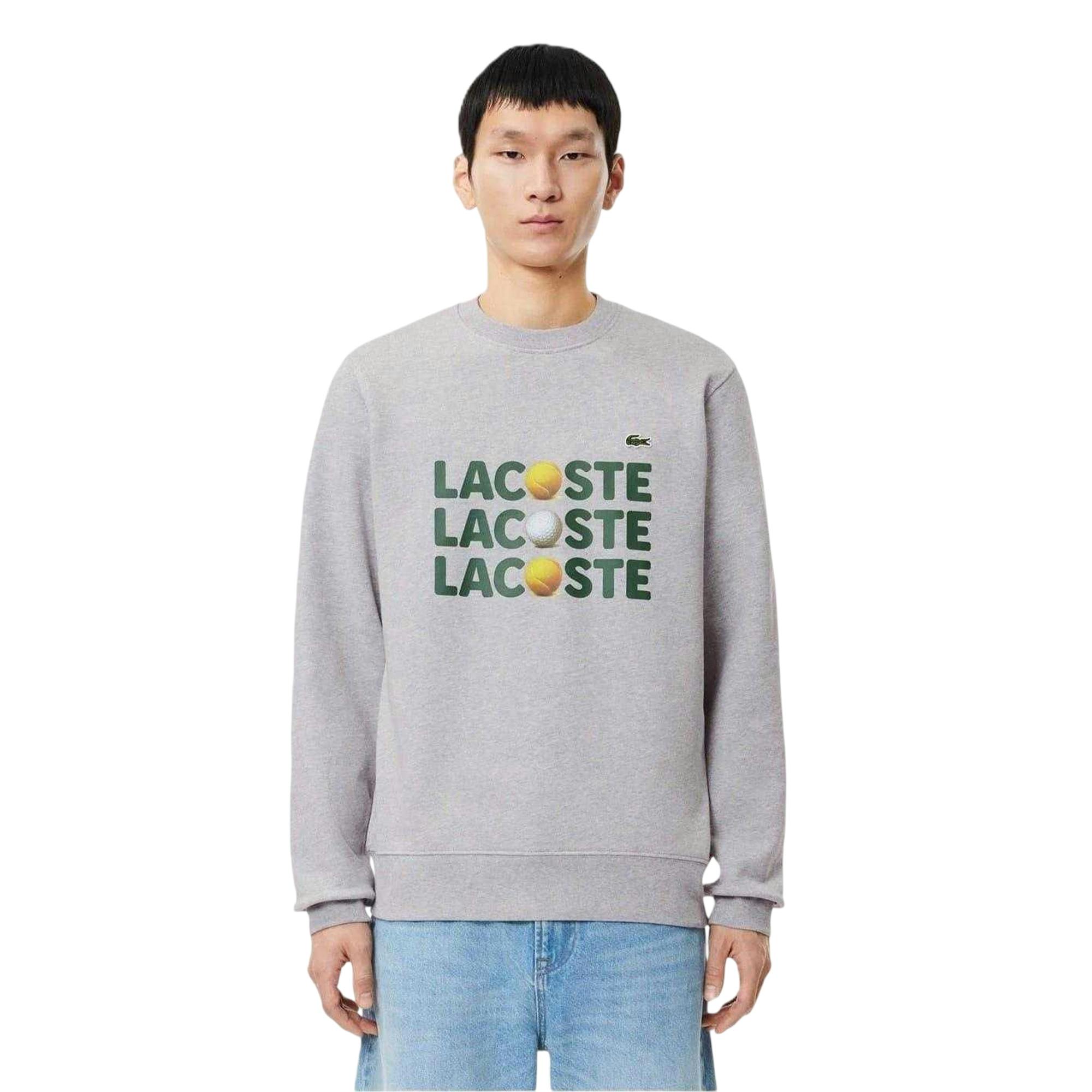 Lacoste Unisex Silver/Grey Adult Lettering Fleece Crew Neck Sweatshirt - Xs - 100% Cotton