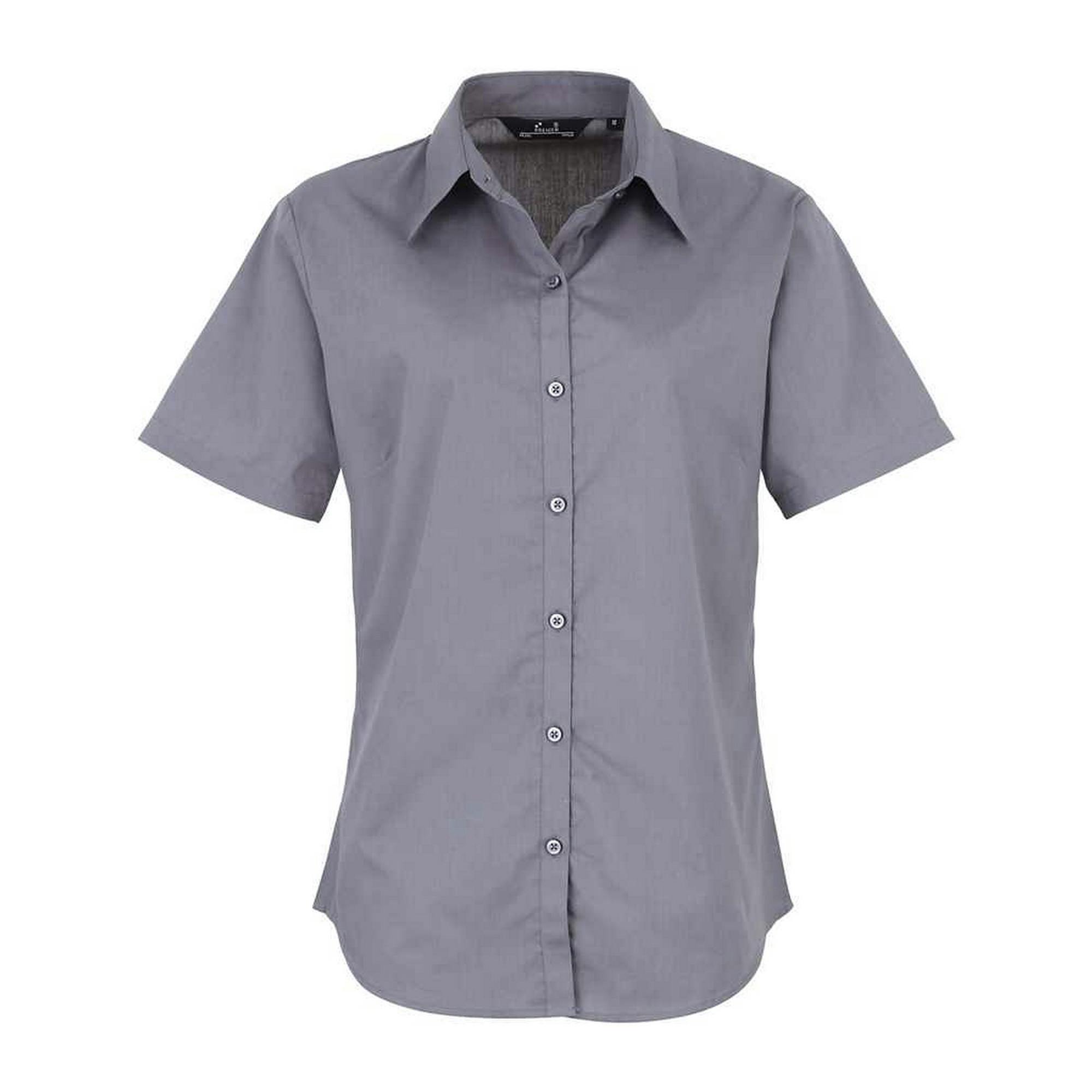 Premier Womens/Ladies Poplin Short-Sleeved Blouse (Steel) - Grey - Size 14 UK - Image 3