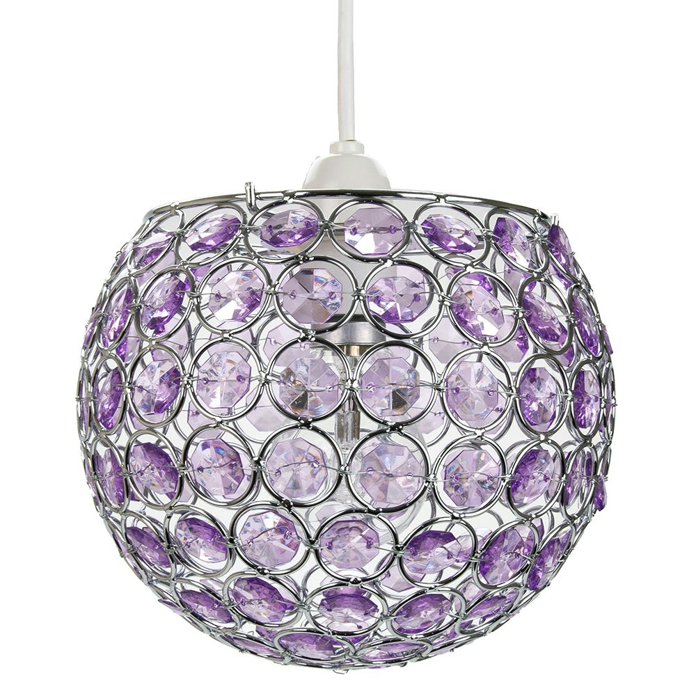 Rackhams Purple Modern Round Globe Easy Fit Pendant Shade With Small Acrylic Bead Jewels