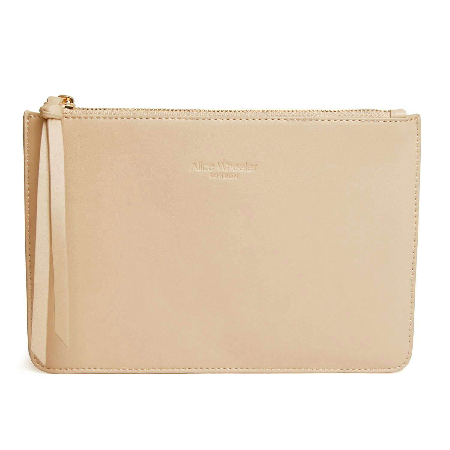 Alice Wheeler Gold Envelope Clutch Evening Bag – Vegan Nappa Leather – Wrist Strap - Sand