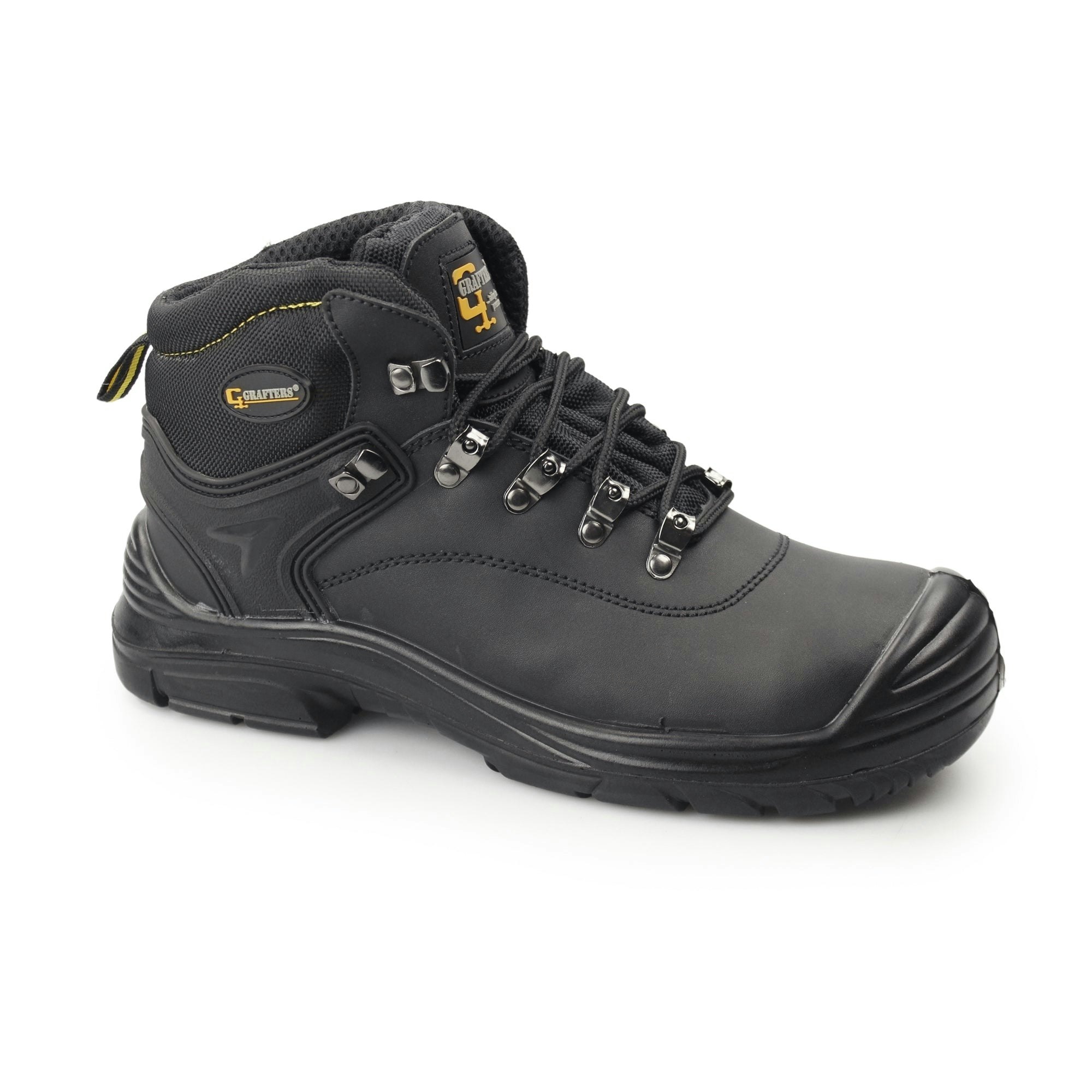 Grafters Men's Black M9508a Leather Super Wide Safety Boots - Uk 14