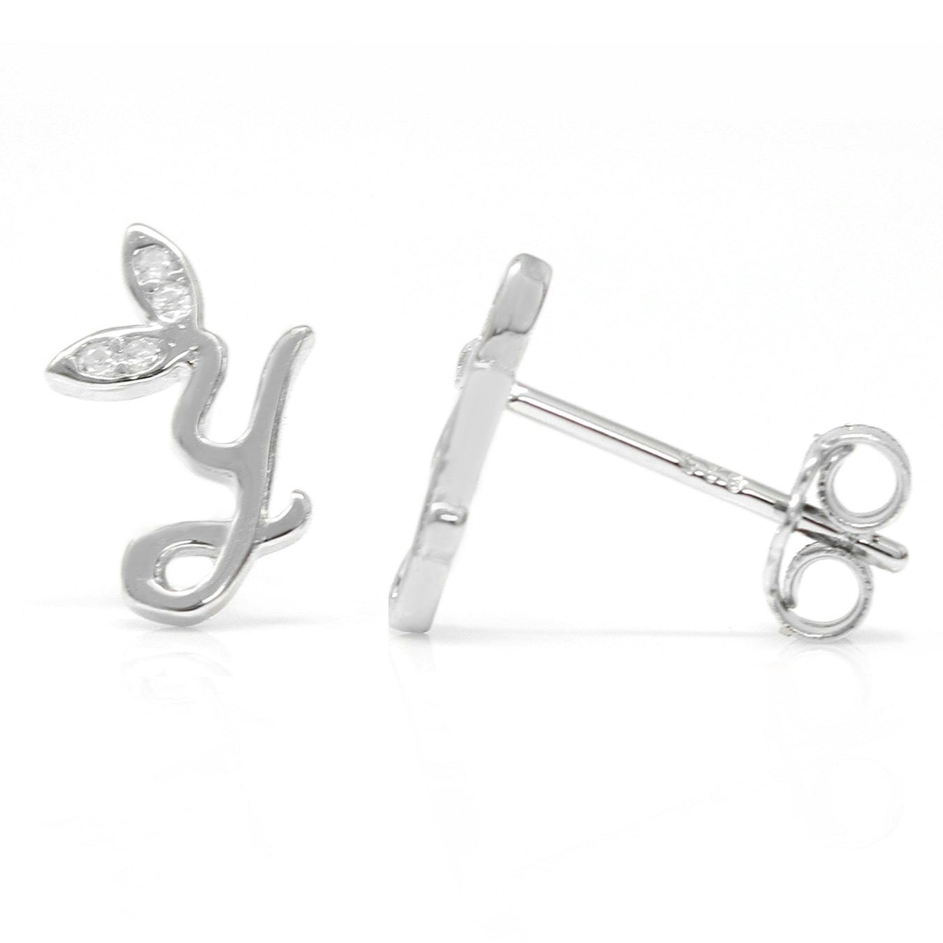 Say It With Silver Winged Initial Earrings - Sterling - Y