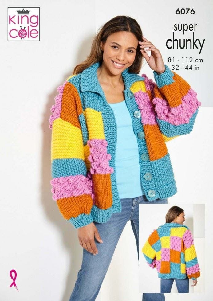 King Cole Women's Big Value Super Chunky Knitting Pattern 6076, Cardigans, Sweaters, Headwear For 32 - 44 Inches - Image 4