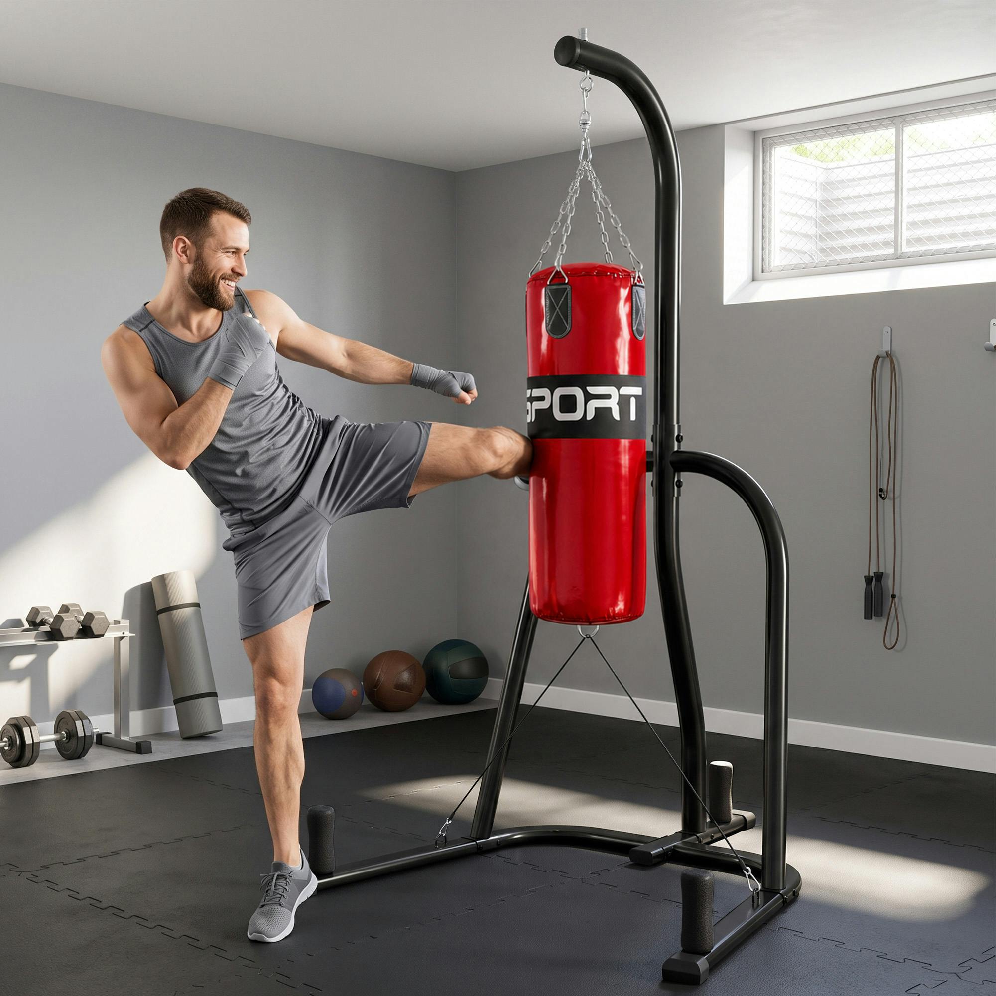 Sportnow Unisex Red Freestanding Punching Bag For Adults With Stand And Heavy Bag In - Image 7