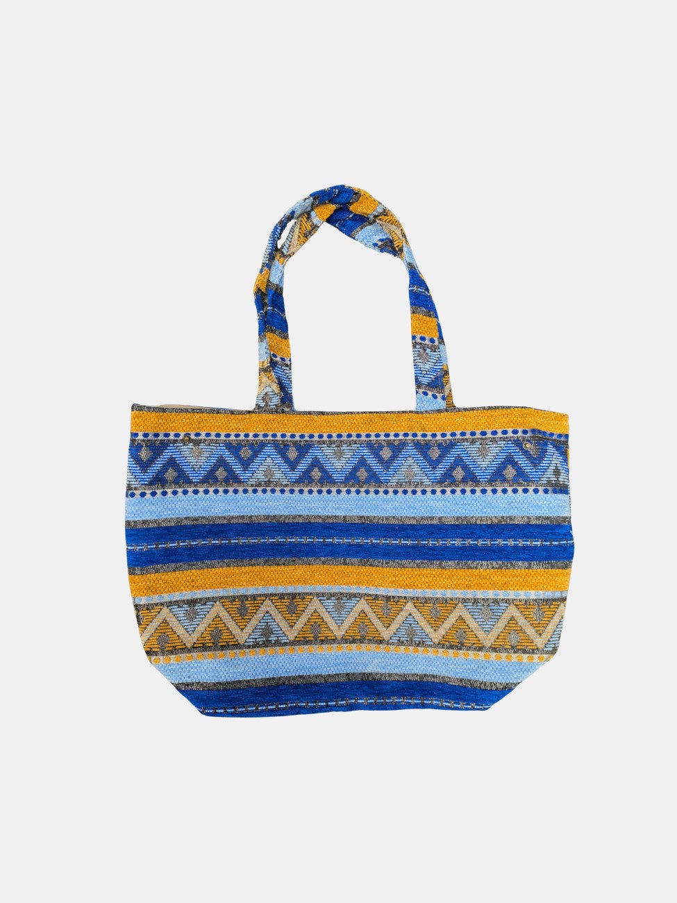Berber Leather Blue/Yellow The Nador Small Expandable Fabric Tote In And