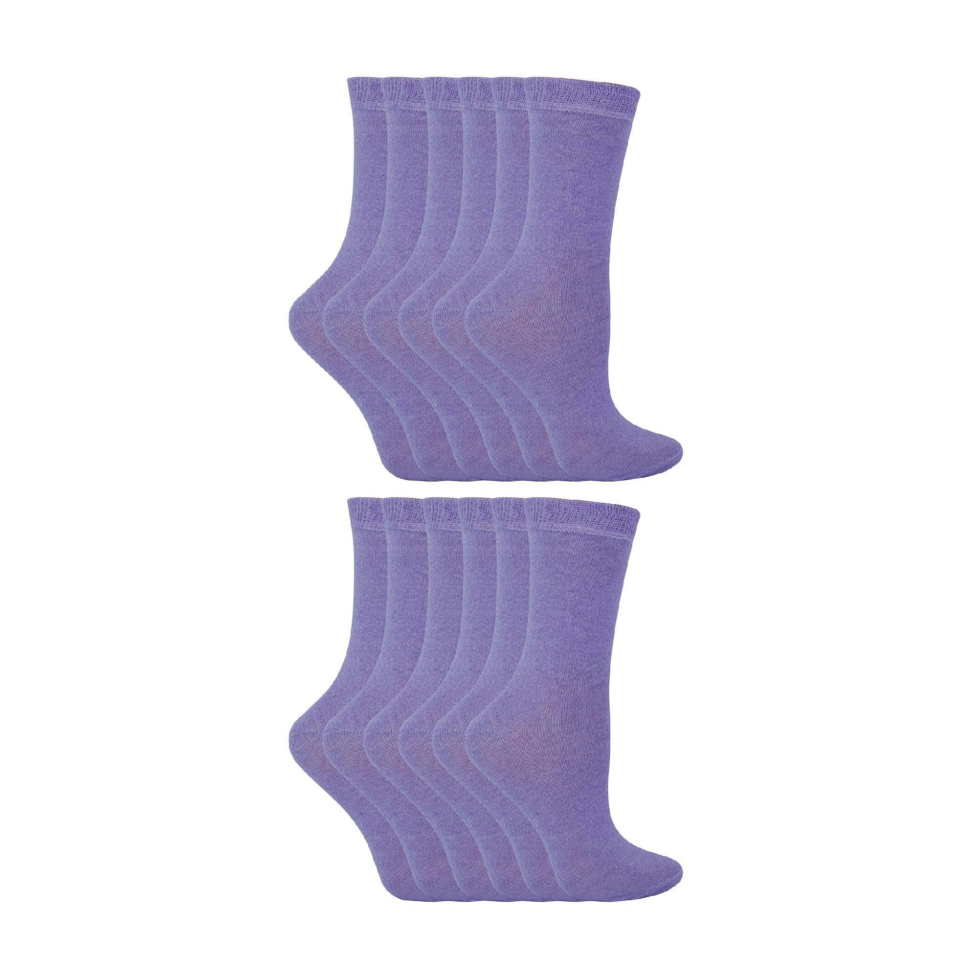 Sock Snob Lilac 12 Pair Kids Soft Cotton Colourful Casual Plain Dress Socks - 9-12 Uk