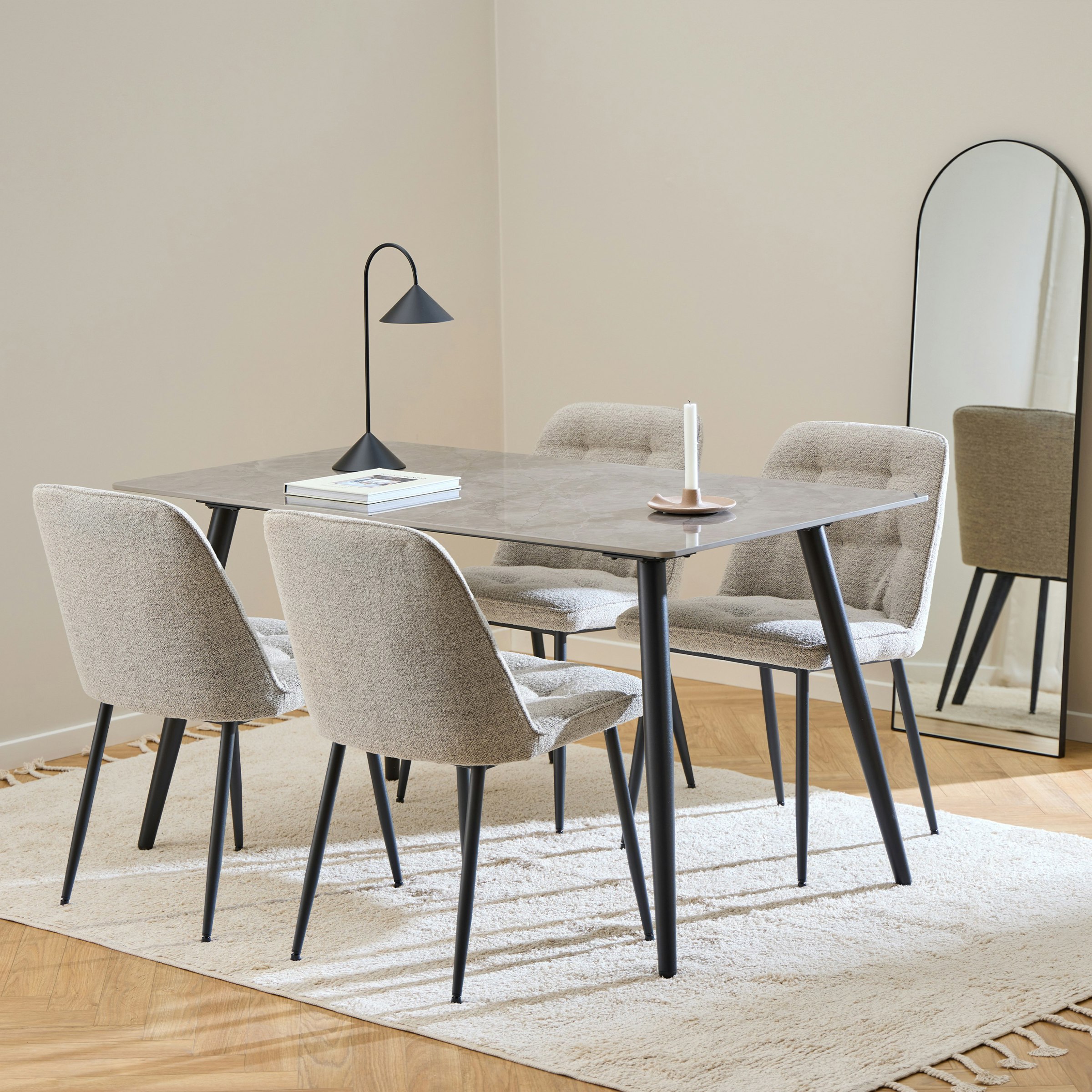 Furniture To Go Grey/Black/Beige Wicklow Rectangular Dining Table In / 140X75cm Included Brooke Dining Chairs In Monza - No Size 4