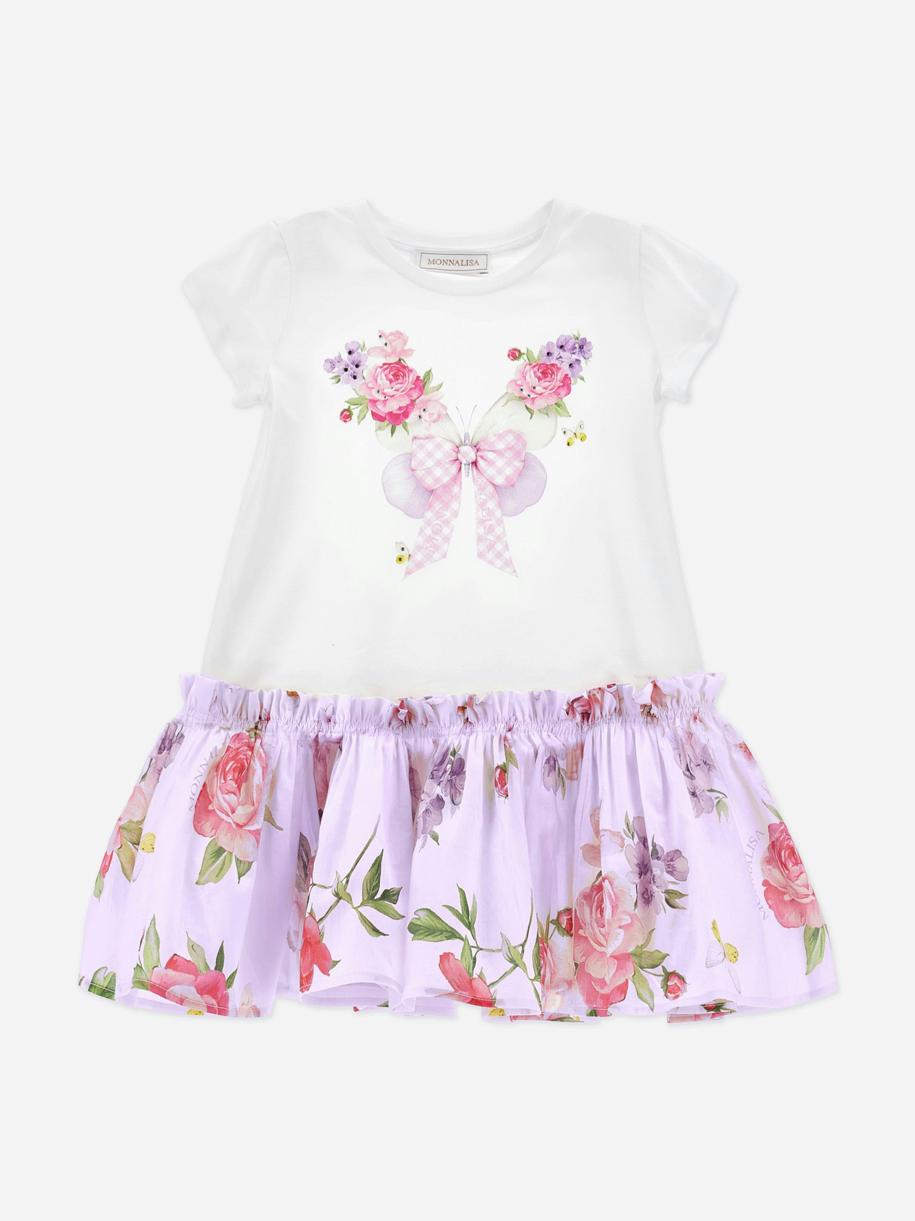 Monnalisa Girls Purple Flower Dress In - 8 Yrs