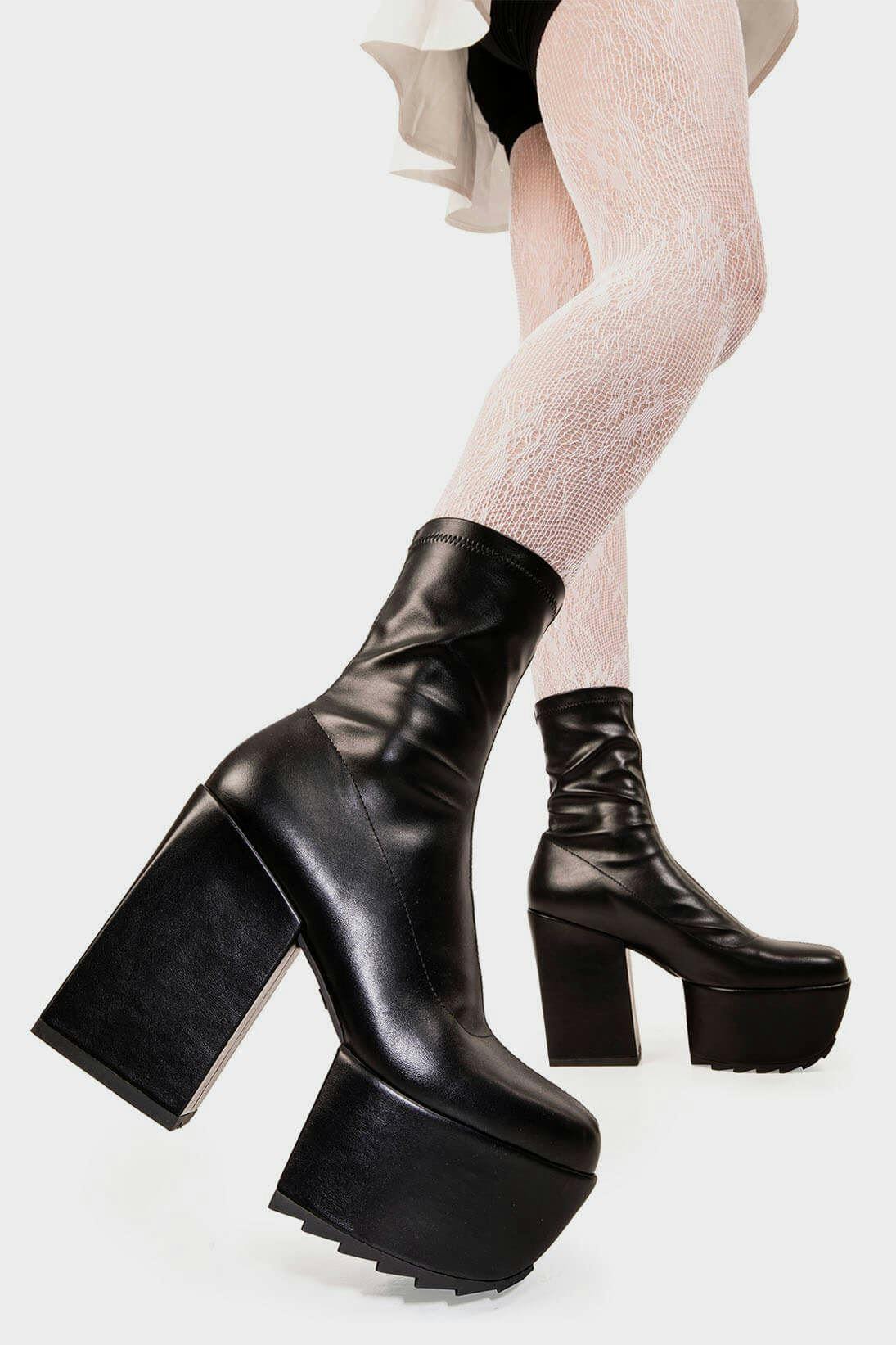 Lamoda Black Pretty Please Chunky Platform Ankle Boots Vegan Leather Uk 6 - Uk6