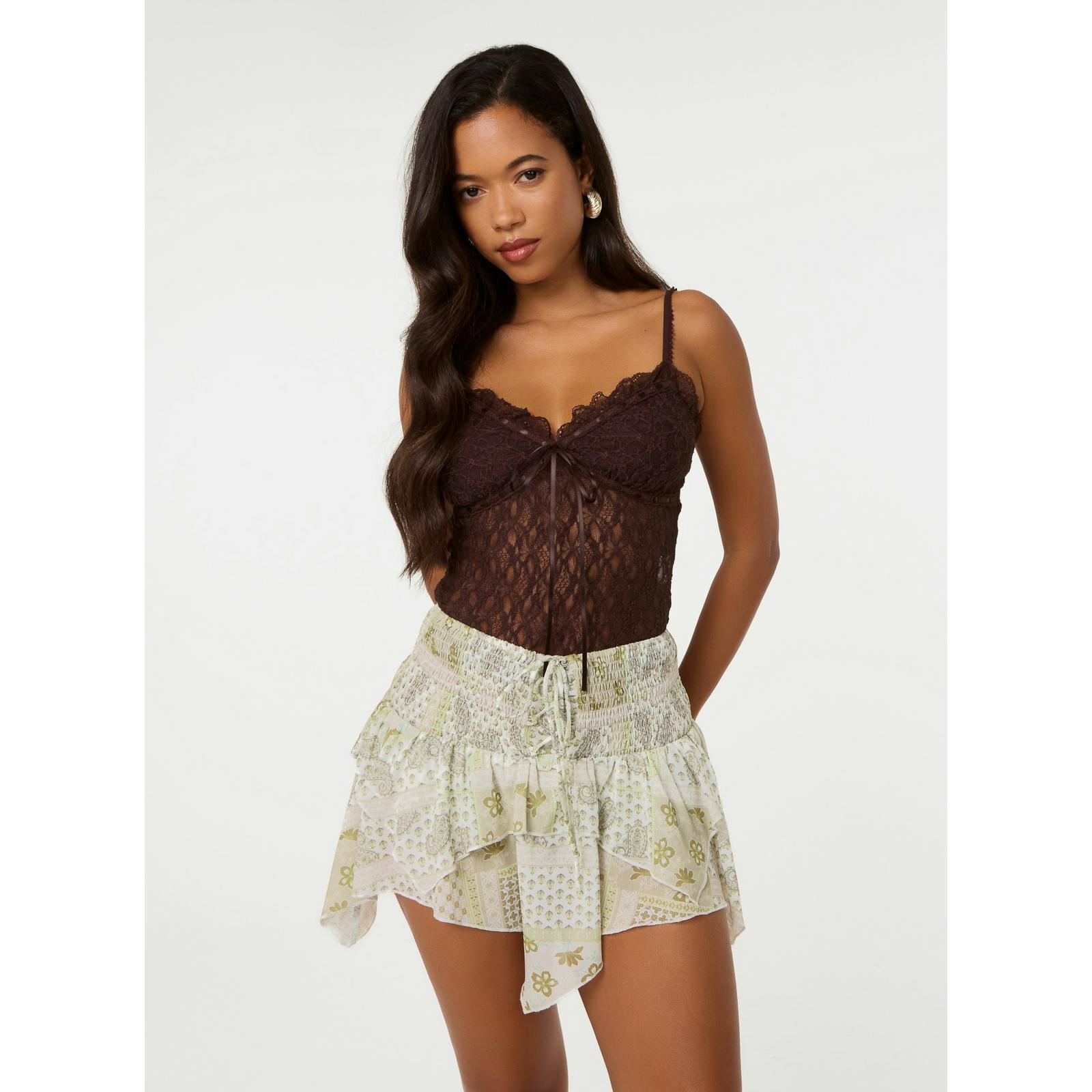 Pink Vanilla Pink/Brown Vanilla Lace Cami Top - L