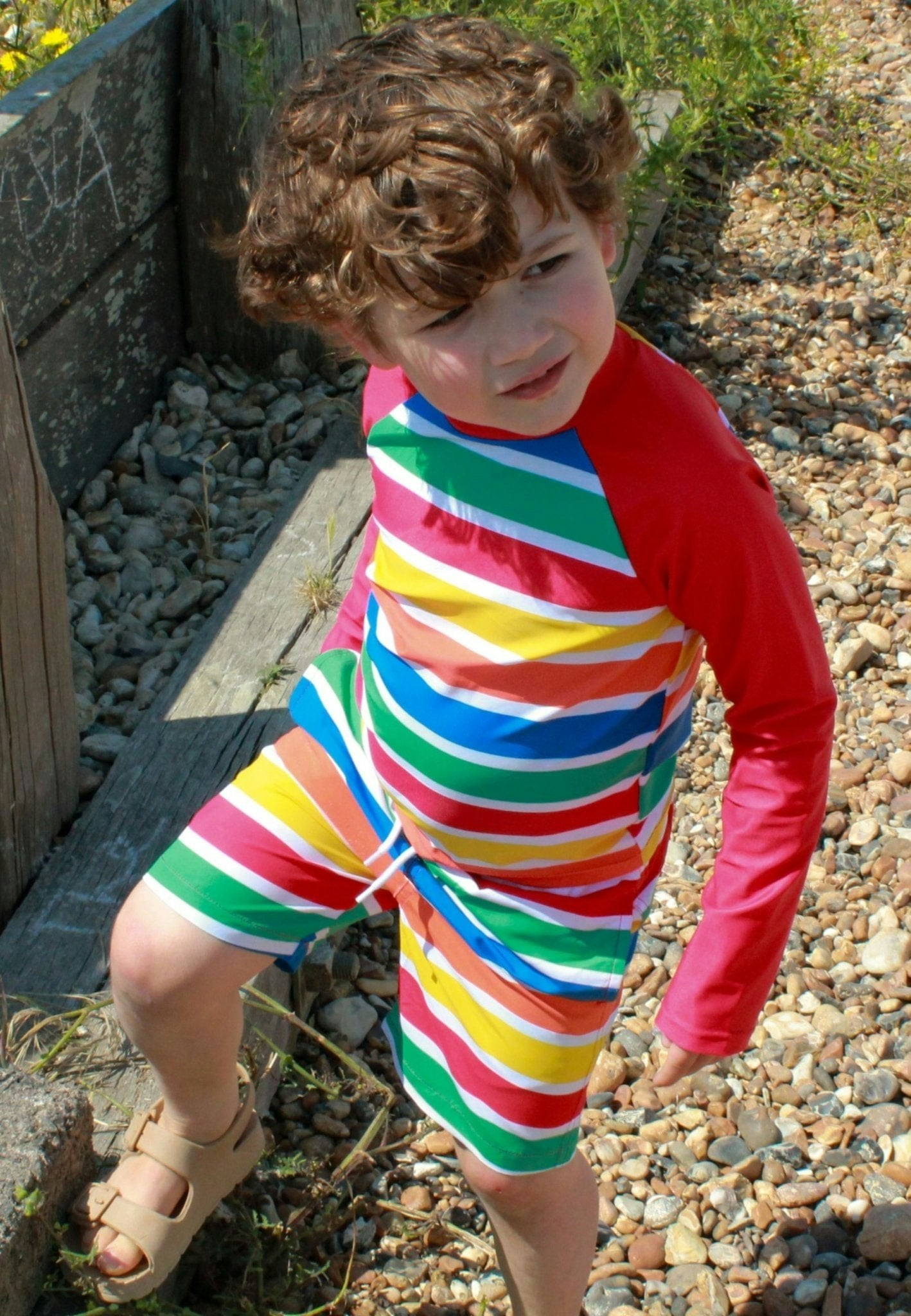 Toby Tiger Happy Stripe Print Kids' Swim Rash Vest - 7-8Y / 128Cm