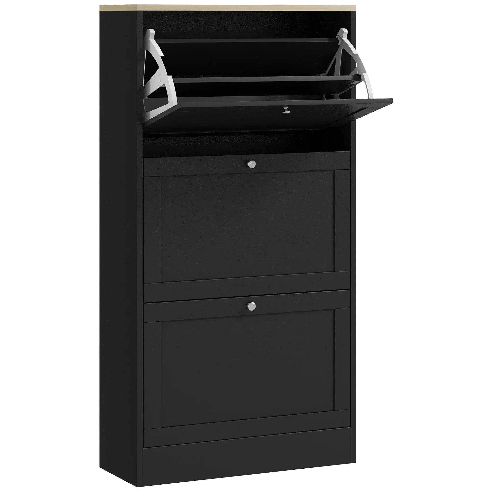 Rackhams Black Narrow Shoe Cabinet With 3 Flip Drawers For 18 Pairs Of Shoes - Image 7