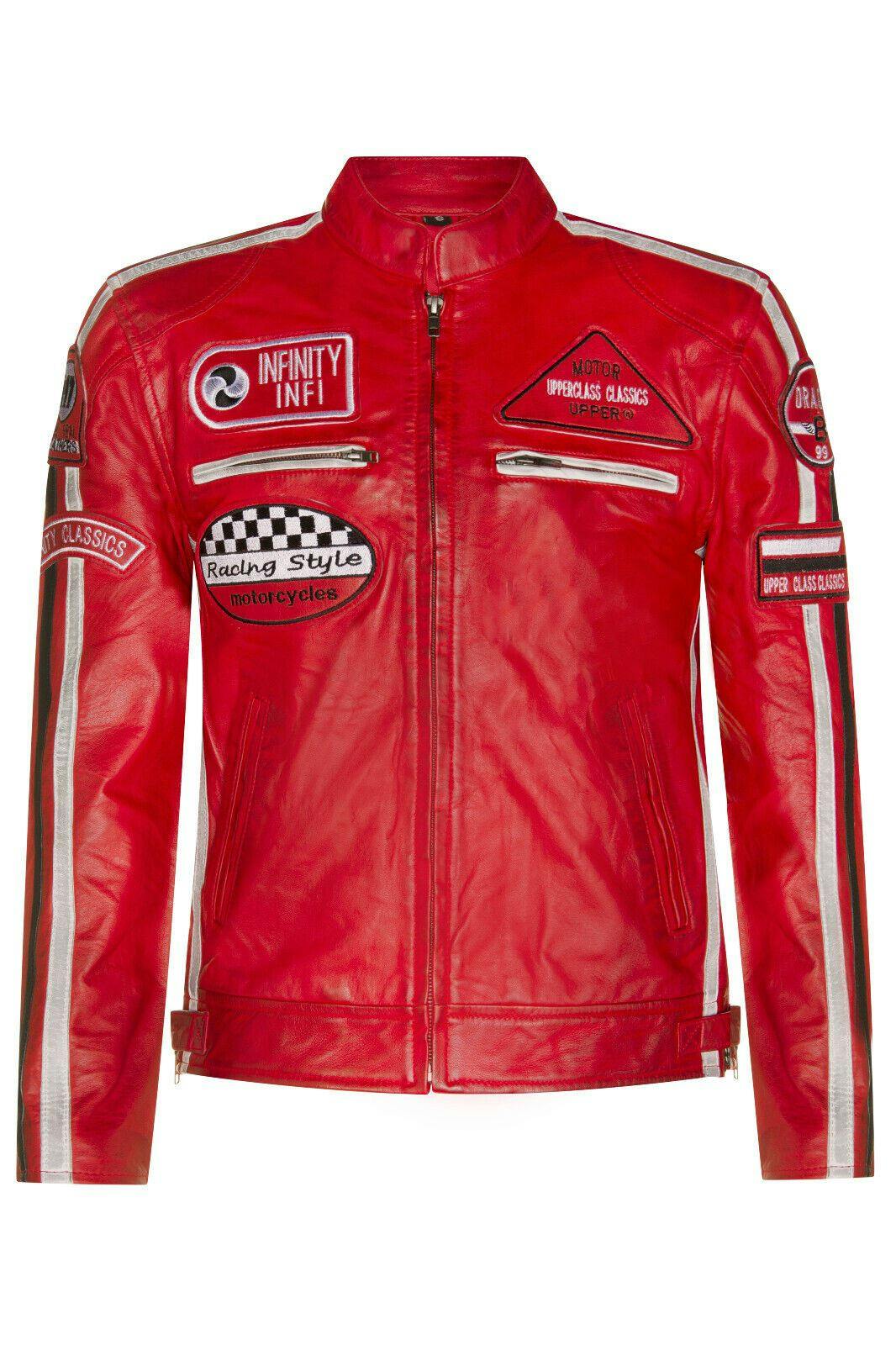 Infinity Leather Men's Red Racing Leather Biker Jacket-Portland - Uk 3XL | Eu 56 | Us 46