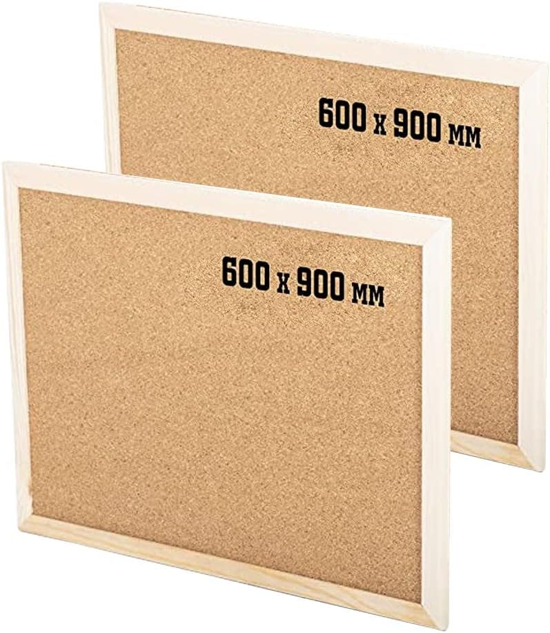 Rackhams Brown Cork Notice Pin Board - Noticeboard Bulletin Wooden Frame For Office, School, Bedroom, Memo, And Home (Pack Of 2) - 900 X 600 Mm