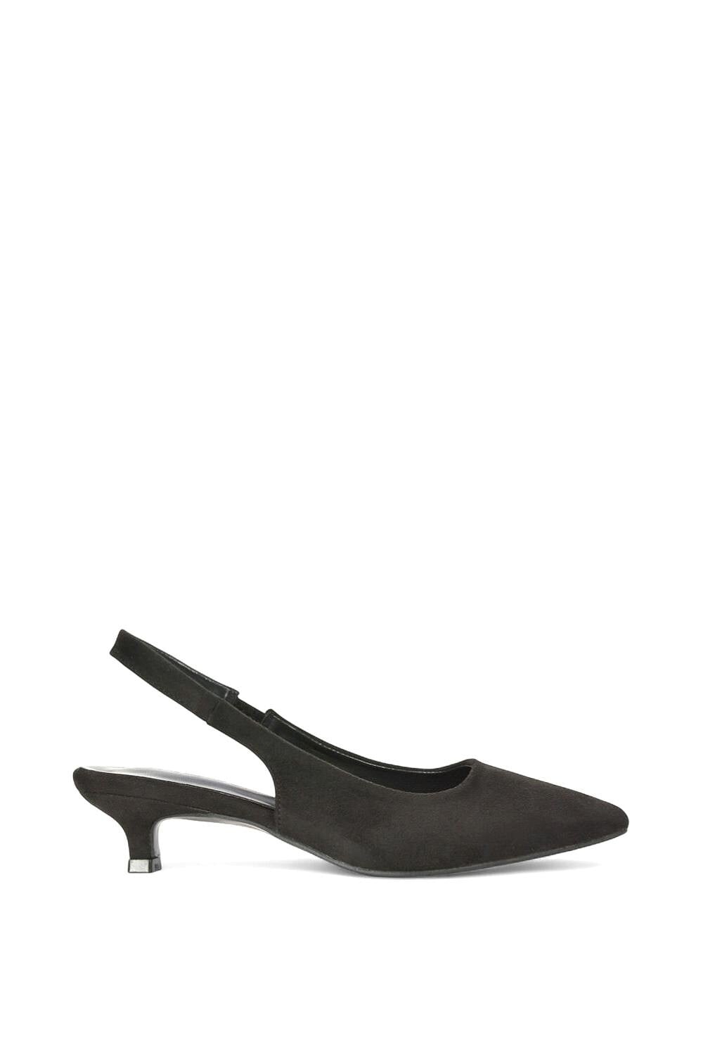 Xy London Women's Black Pointed Toe Low Kitten Heel Slingback Court Shoes - 5