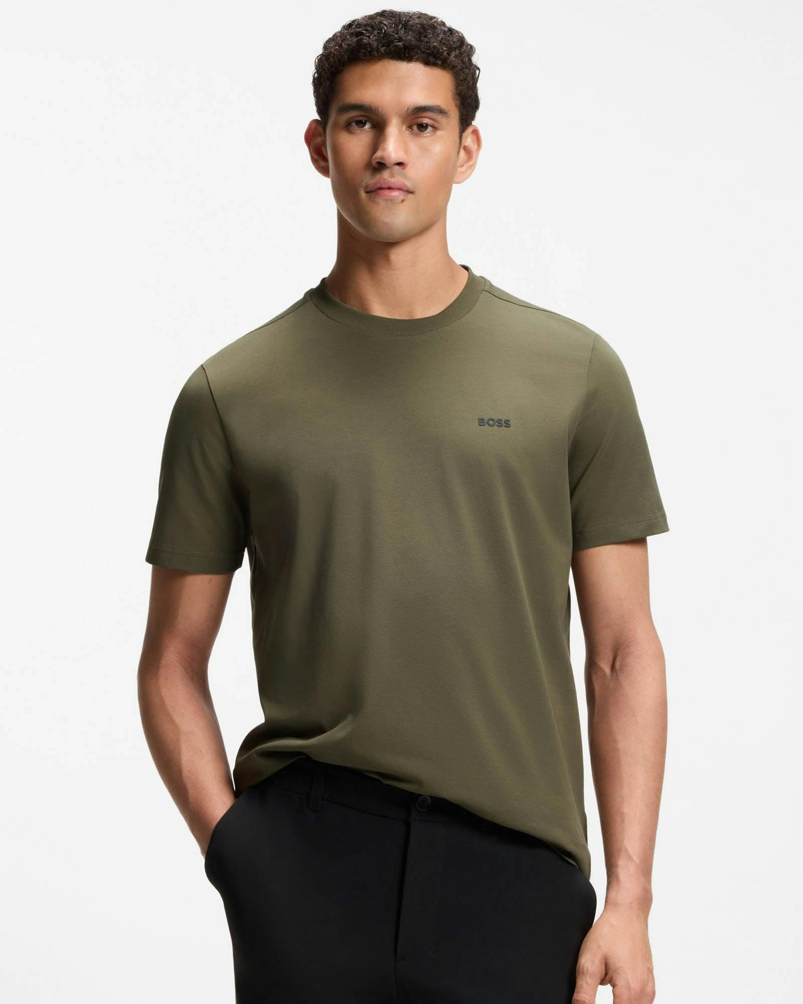 Boss Men's Green Tee Stretch Cotton T-Shirt With Contrast Logo - Open 398 - Open 398 - L
