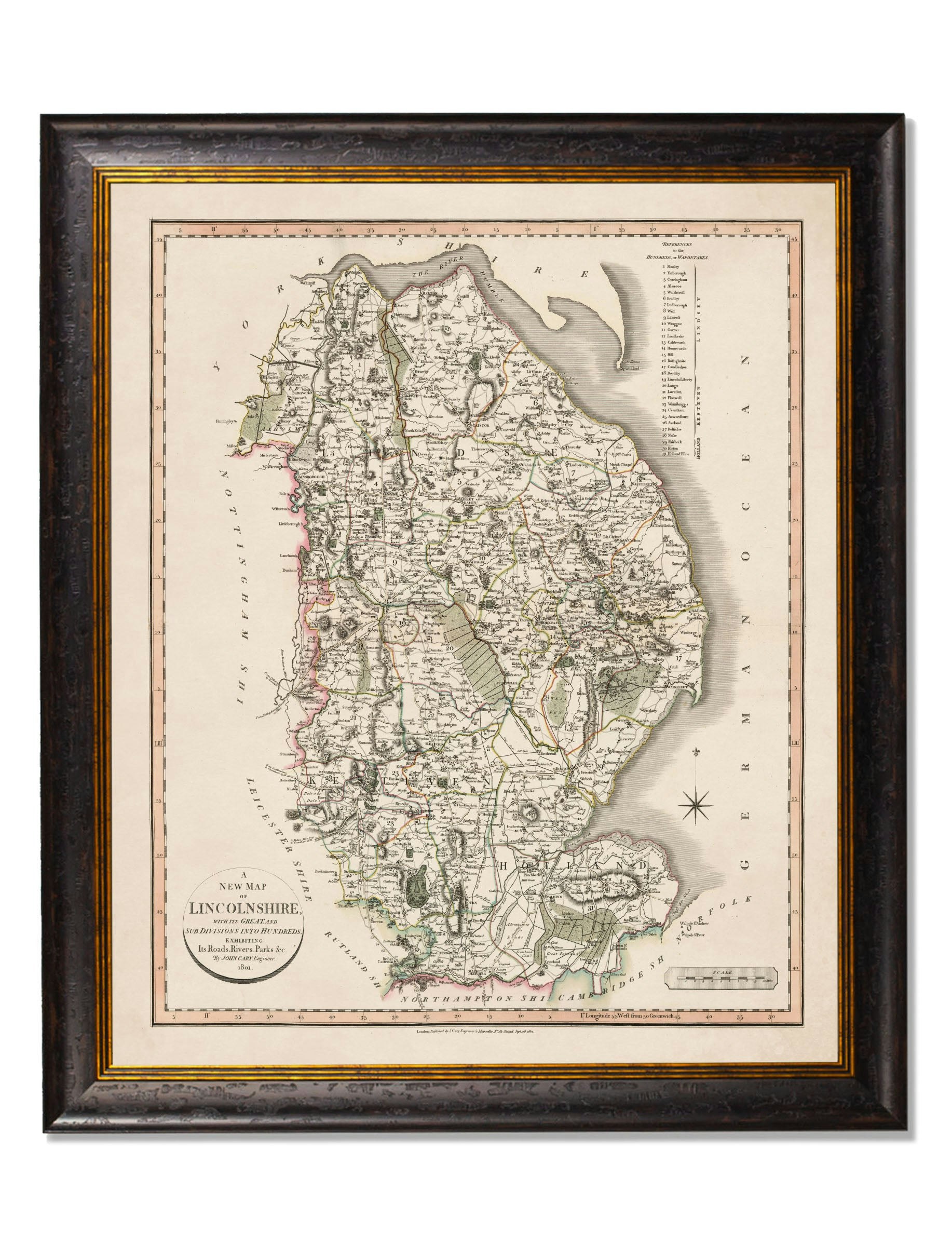 Rackhams Black C.1806 County Maps Of England - 84 X 70Cm - Lincolnshire