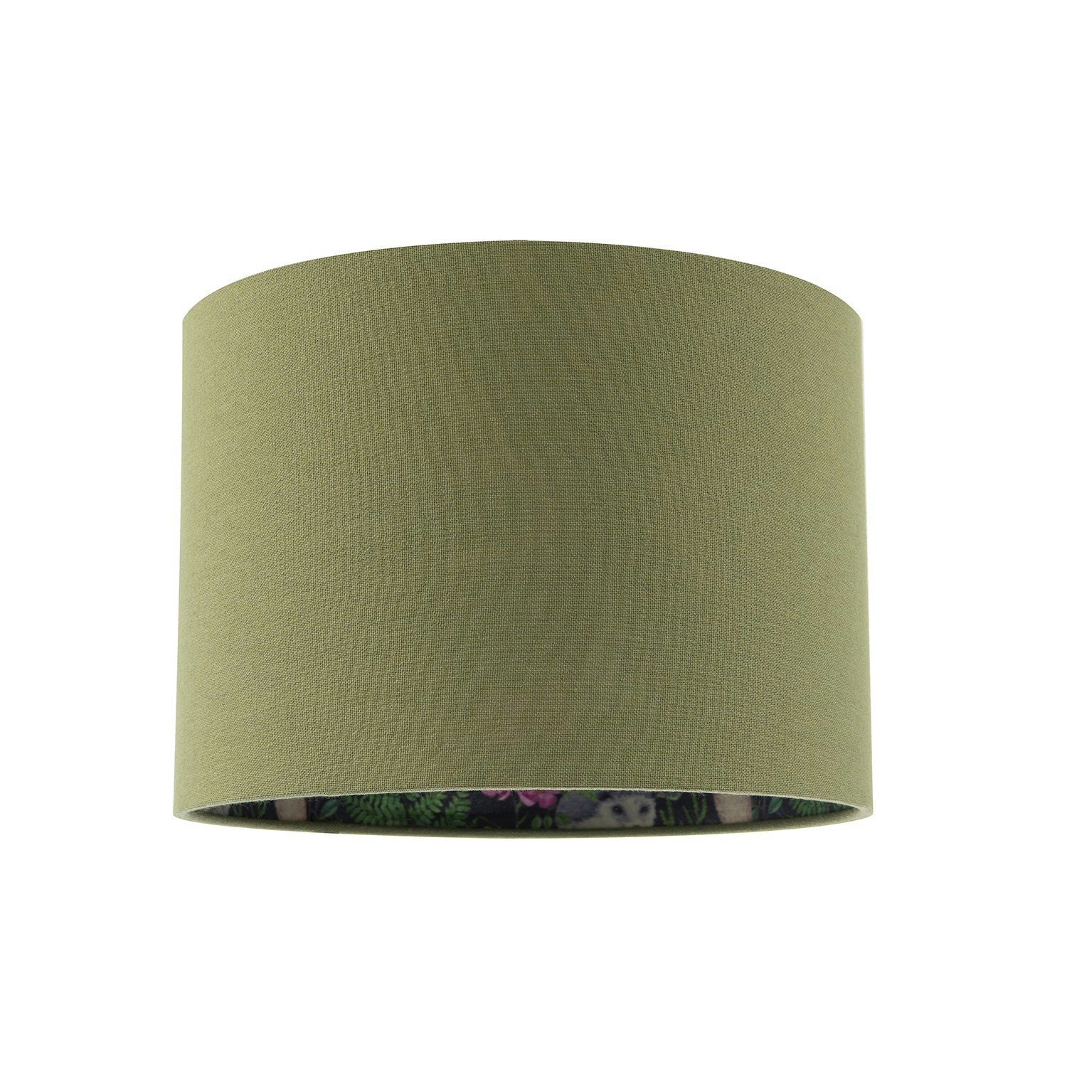 Rackhams Green Woodland Animals And Forest Drum Lamp Shade With Olive Linen