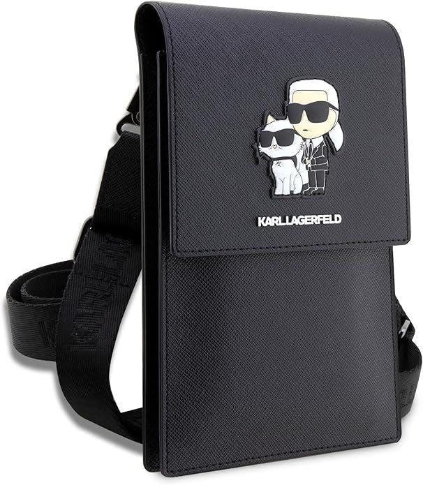 Karl Lagerfeld Black Saffiano Karl & Choupette Universal Phone Pouch With Strap - Klwbsakcpmk