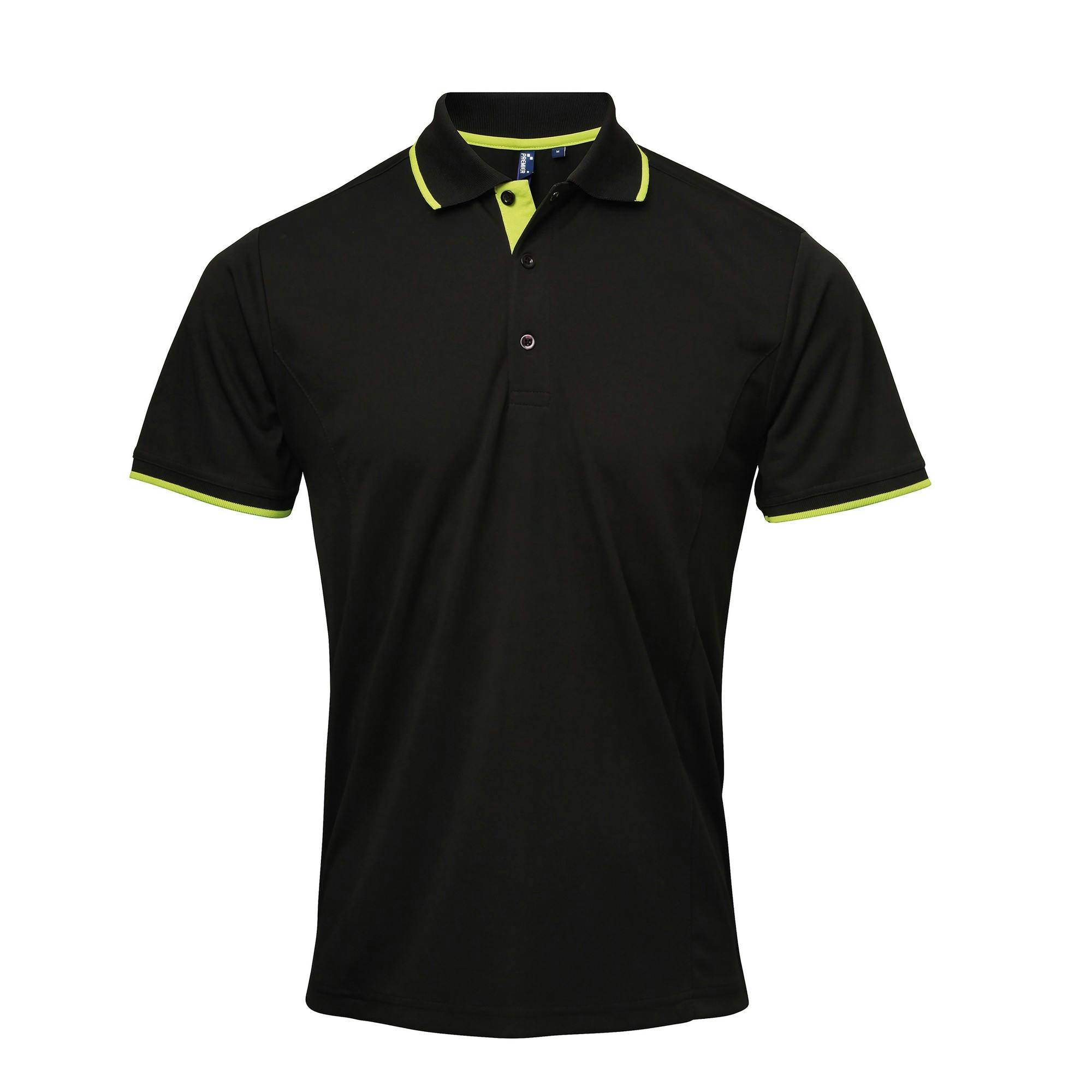 Premier (S, Black/Lime) Mens Contrast Coolchecker Polo Shirt - Image 4
