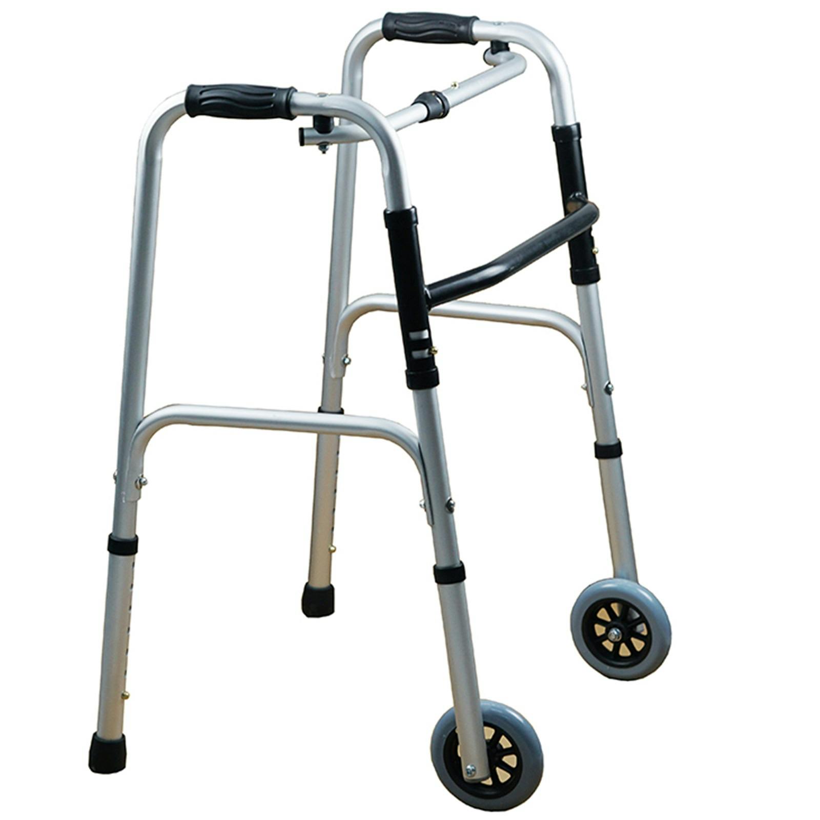 Gr8 Home Silver Folding Walking Frame Lightweight Aluminium Walker Adjustable Zimmer With Wheels