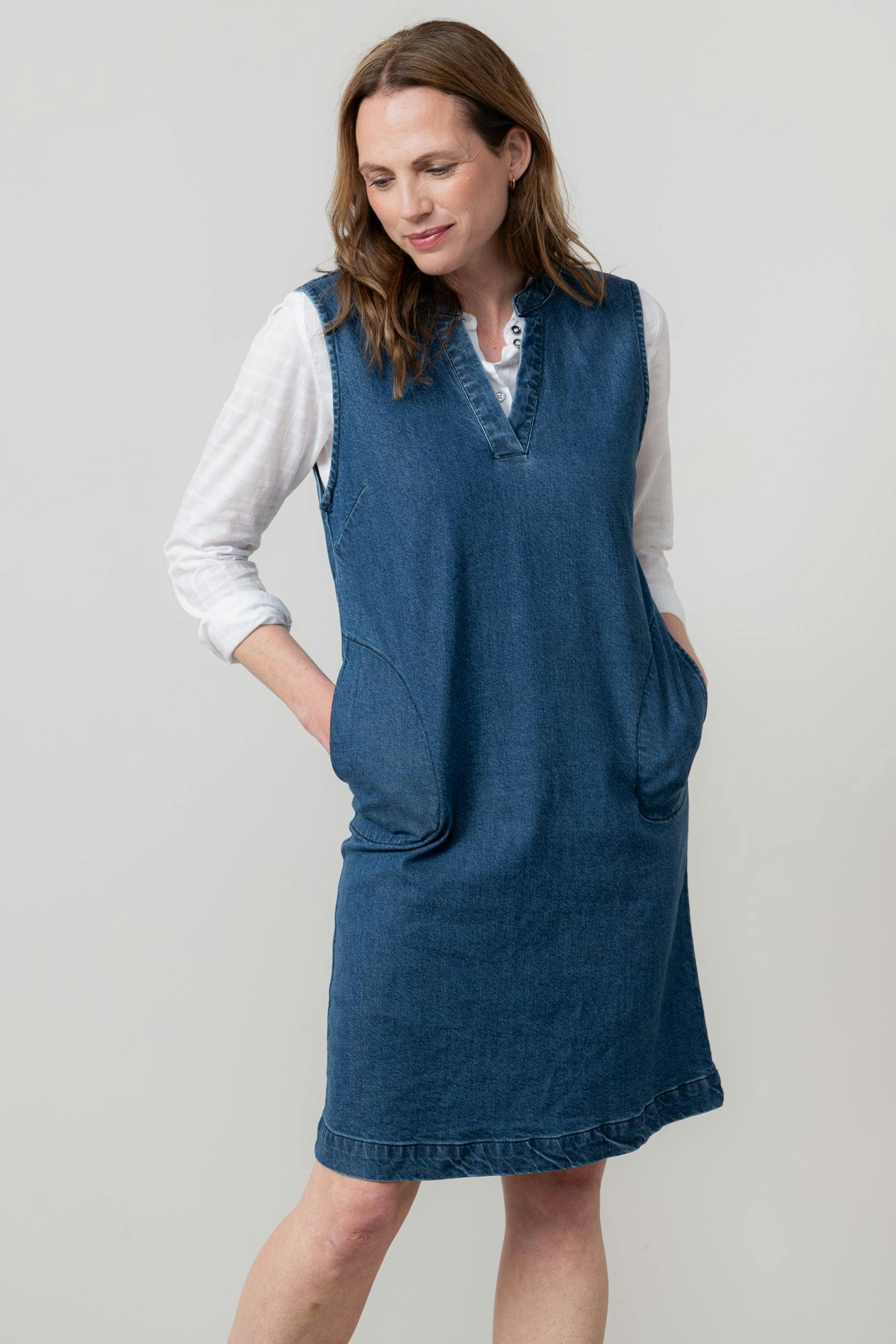 Lily & Me Blue Belle Knee Length Denim Pinafore Dress - 18