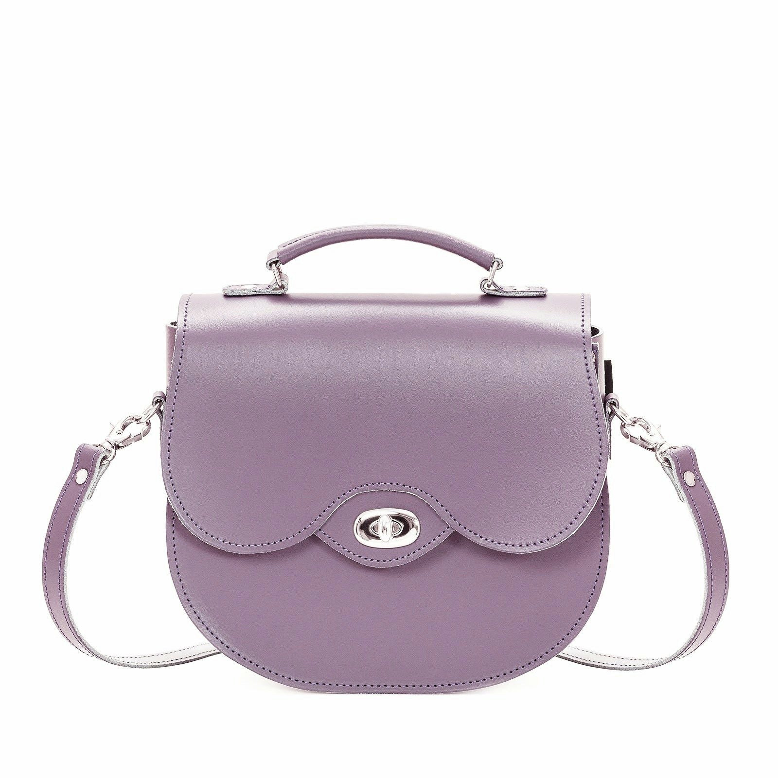 Zatchels Silver/White/Light Handmade Leather Twist Lock Saddle Bag - Pastel Violet