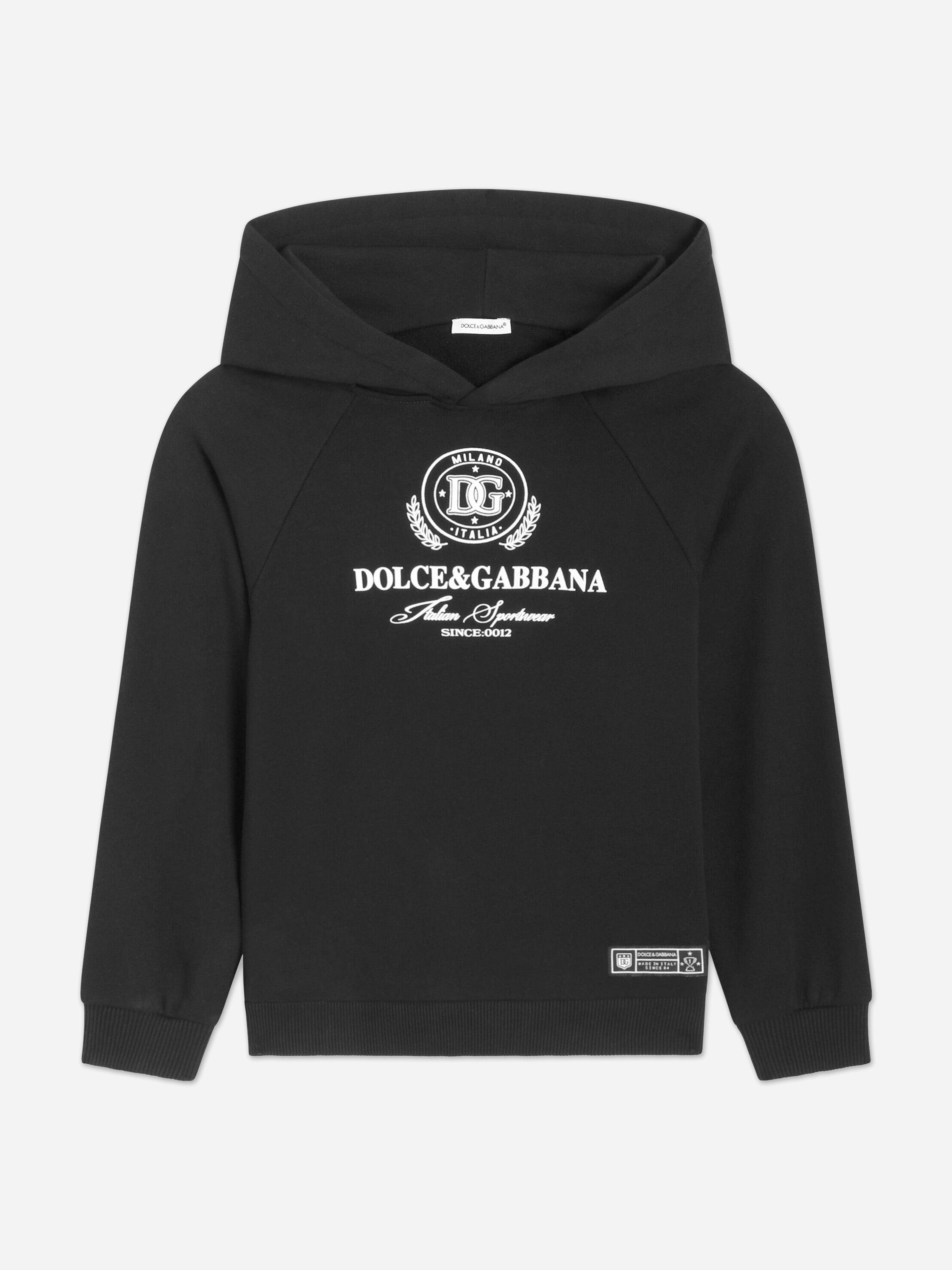 Dolce & Gabbana Kids Boys Black Dolce & Gabbana Flock Logo Hoodie In - 10 Yrs